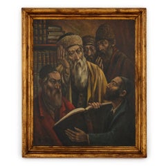 Polish Oil Painting of Jewish Men Studying by Arthur Bryks