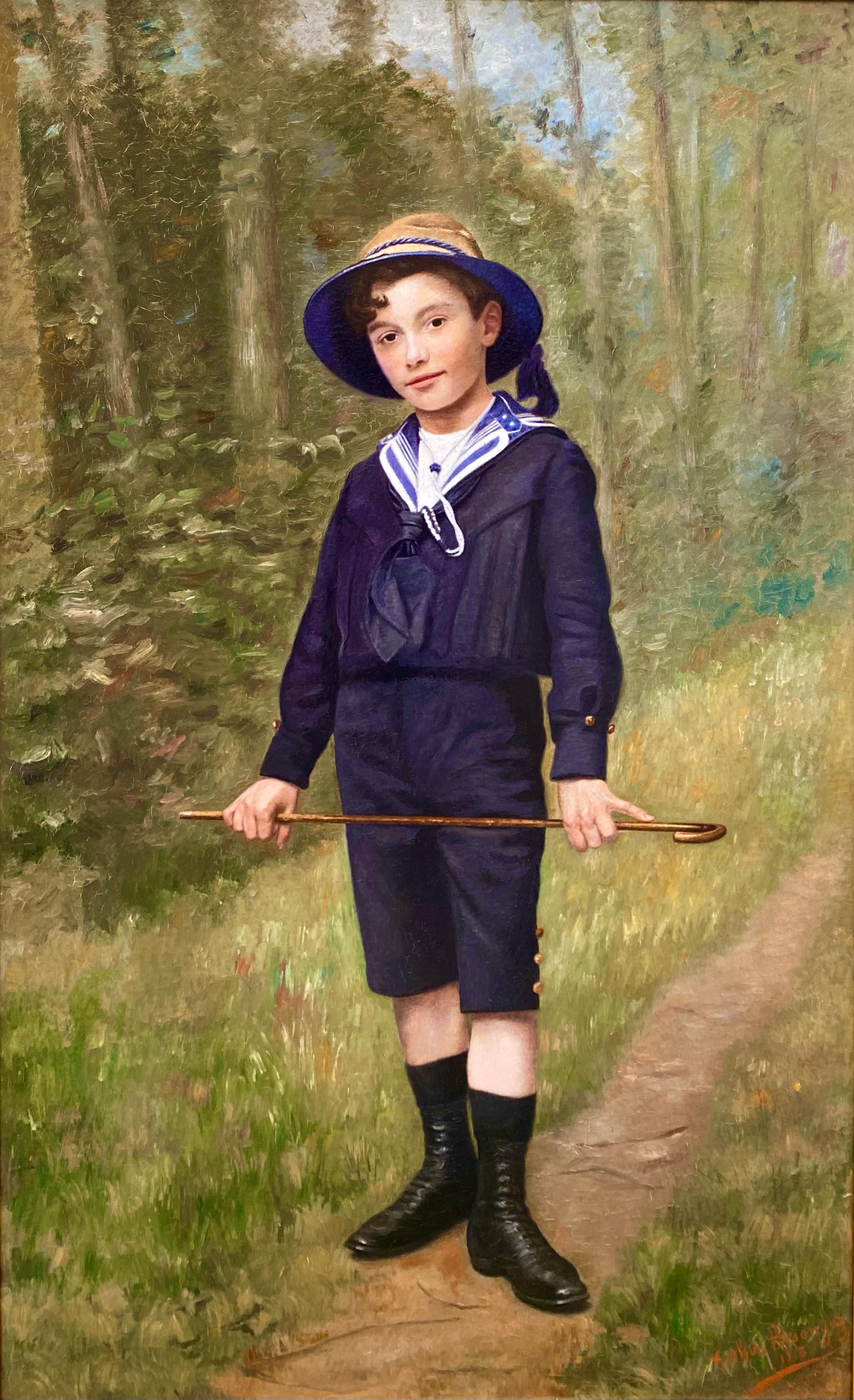 'Portrait of a Boy' by Arthur Bésengez, 1867 - 1947, Belgian Painter For Sale 1