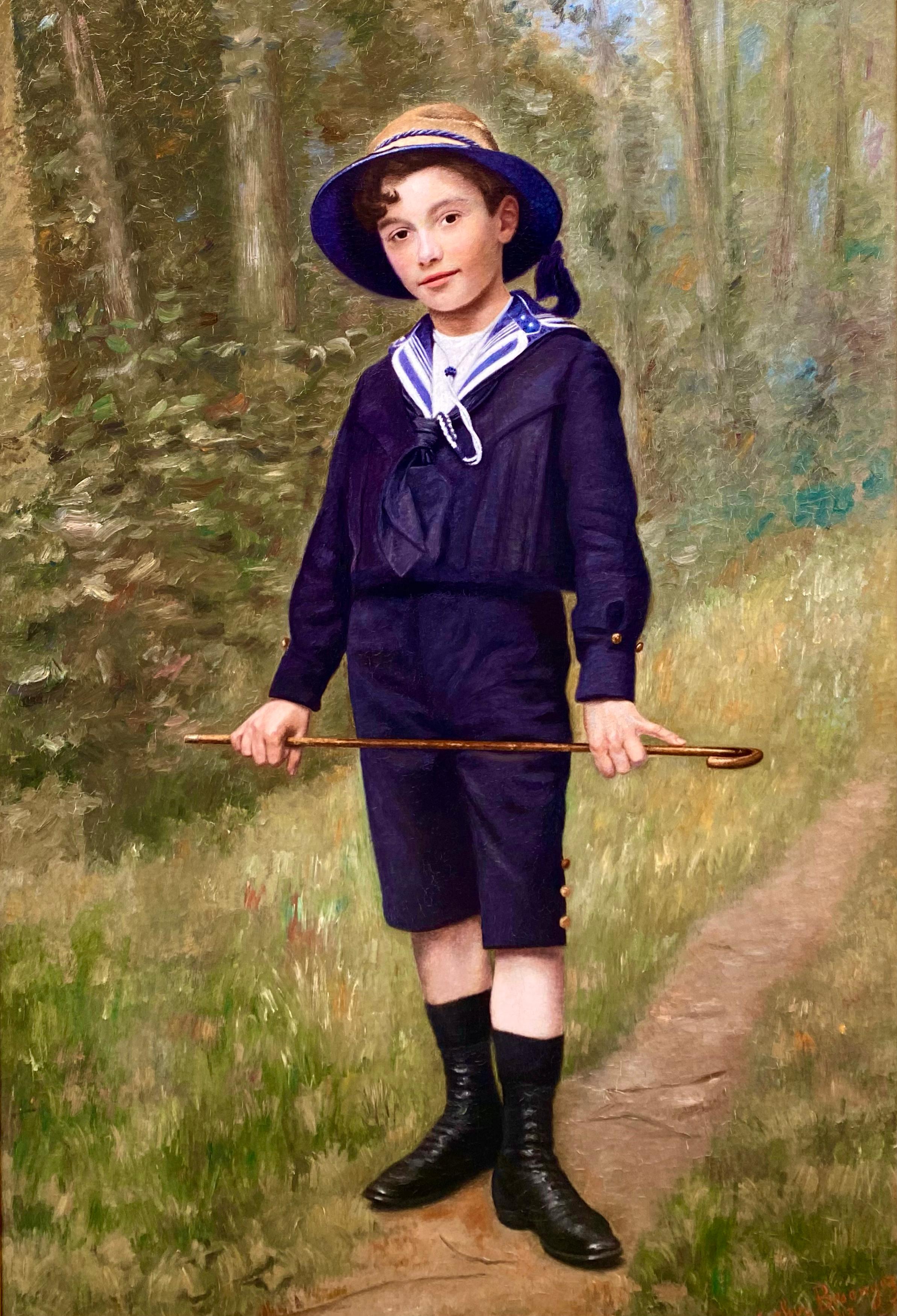 'Portrait of a Boy' by Arthur Bésengez, 1867 - 1947, Belgian Painter For Sale 2