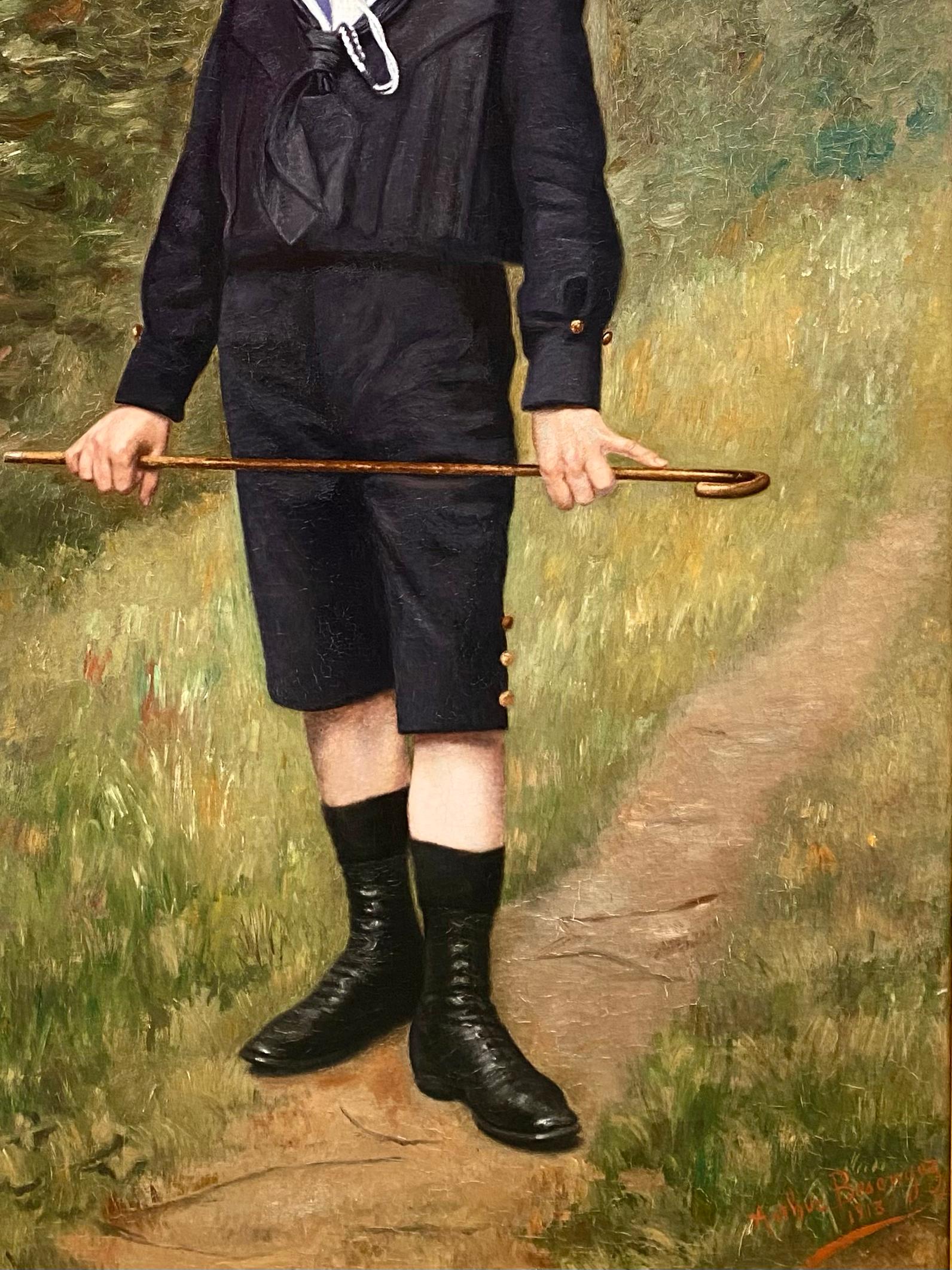 'Portrait of a Boy' by Arthur Bésengez, 1867 - 1947, Belgian Painter For Sale 3