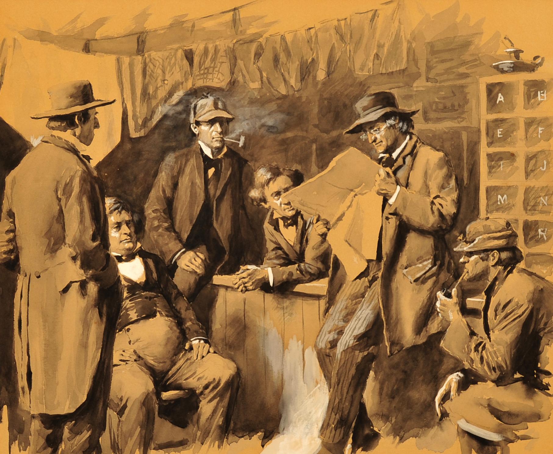 Men Reading the Newspaper - Painting by Arthur Burdett Frost