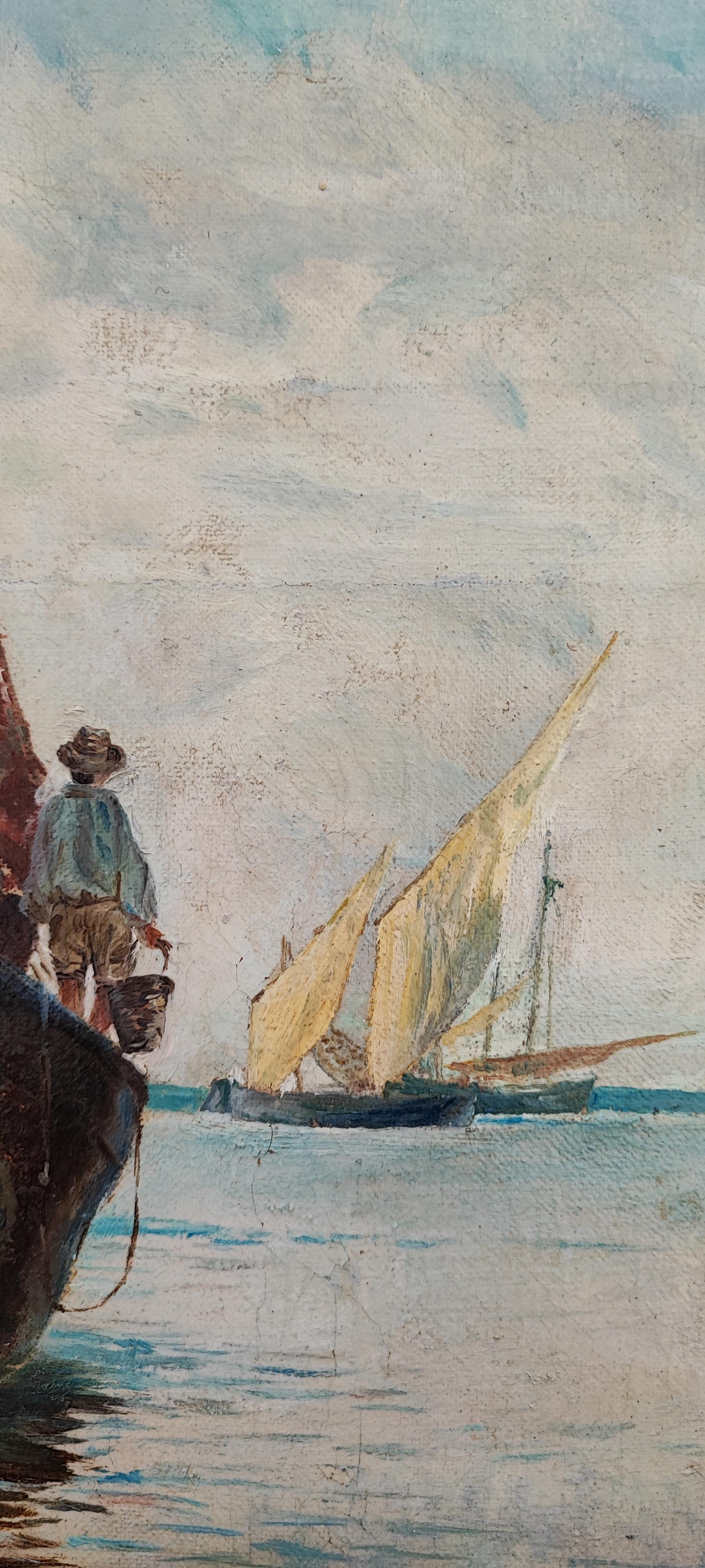 Barche da pesca nella laguna di Venezia - Landscape Painting Marrone di Arthur Calame