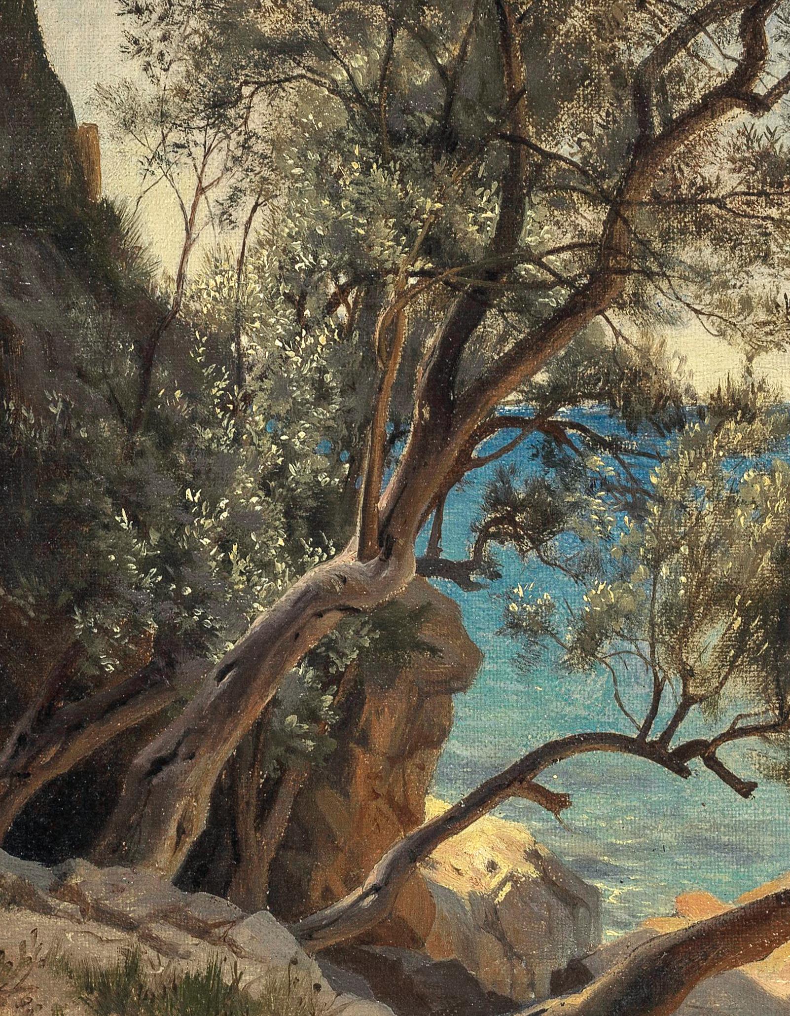 Mediterranean shore, probably the French Riviera - French School Painting by Arthur Calame