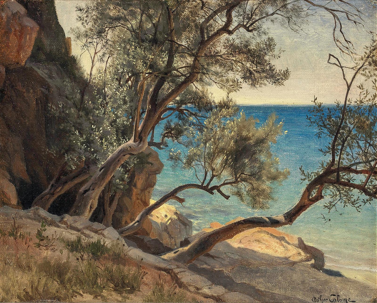 Arthur Calame Figurative Painting - Mediterranean shore, probably the French Riviera