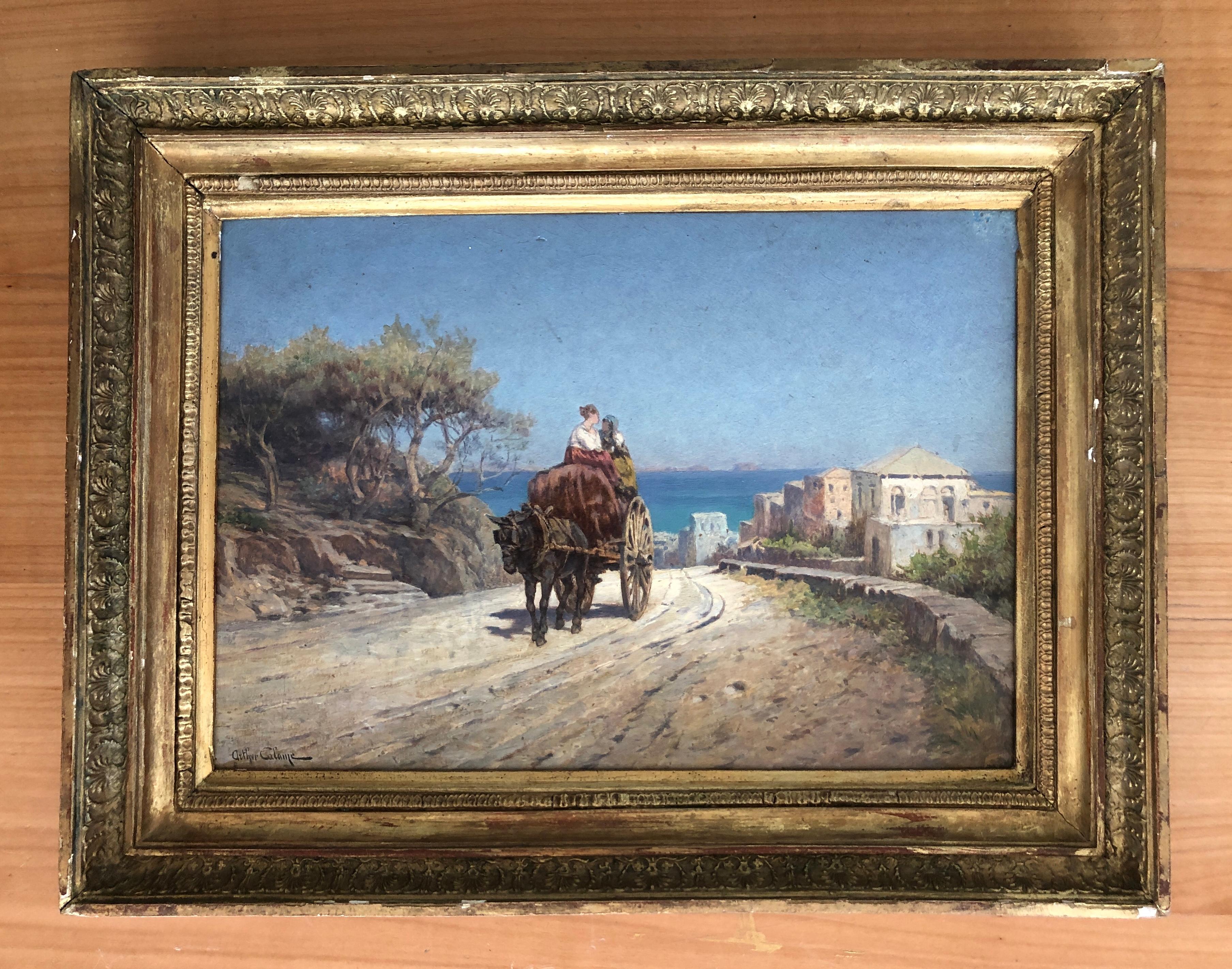 Road to San Remo, mioli hitch - Painting by Arthur Calame