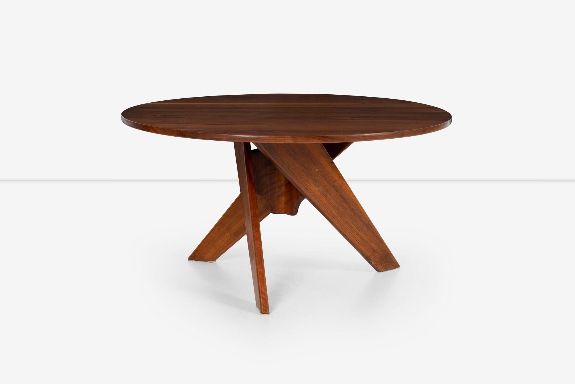 American Craftsman Arthur Espent Carpenter Three Leg Table Walnut Dining Table 1960 For Sale