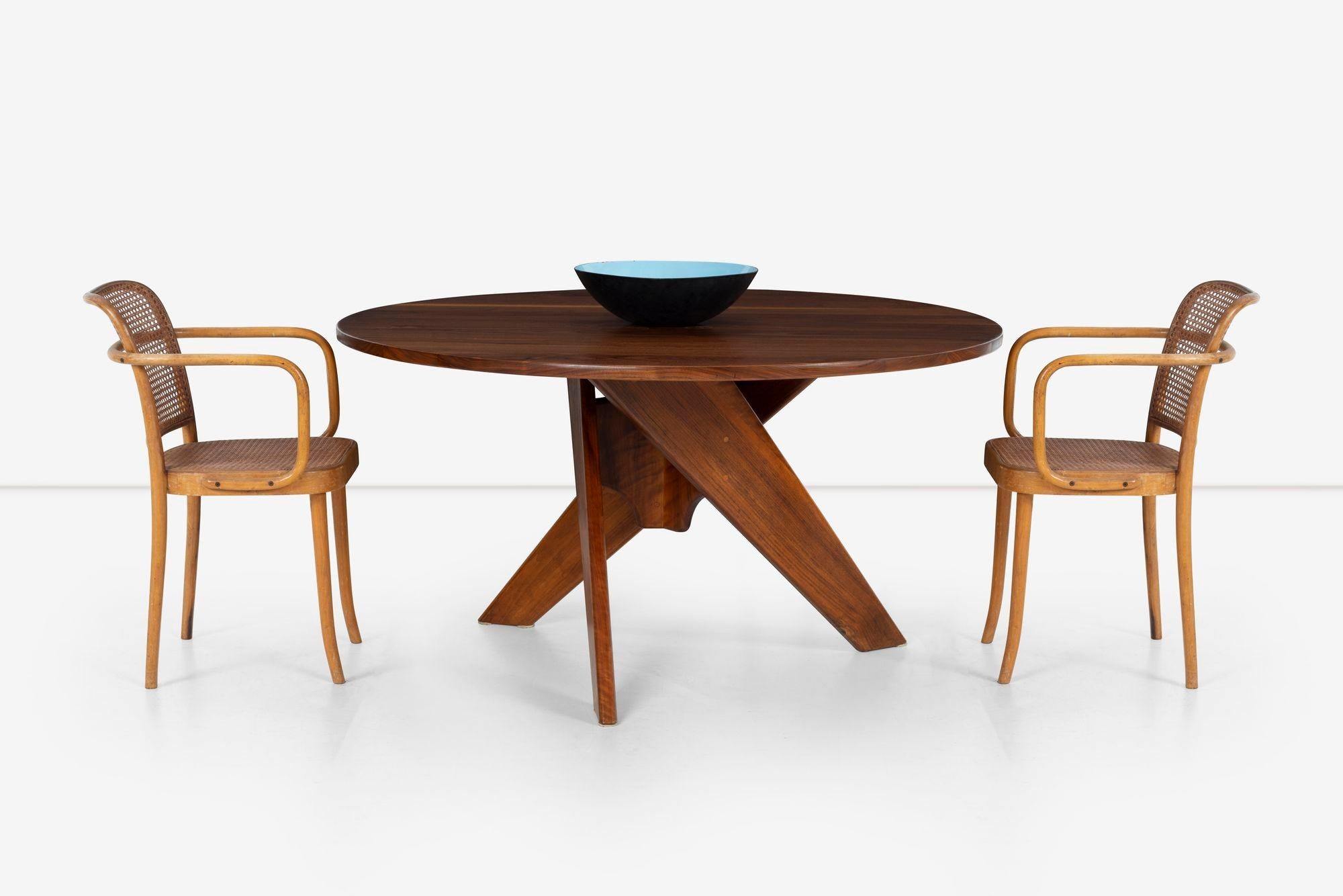 Hand-Carved Arthur Espent Carpenter Three Leg Table Walnut Dining Table 1960 For Sale