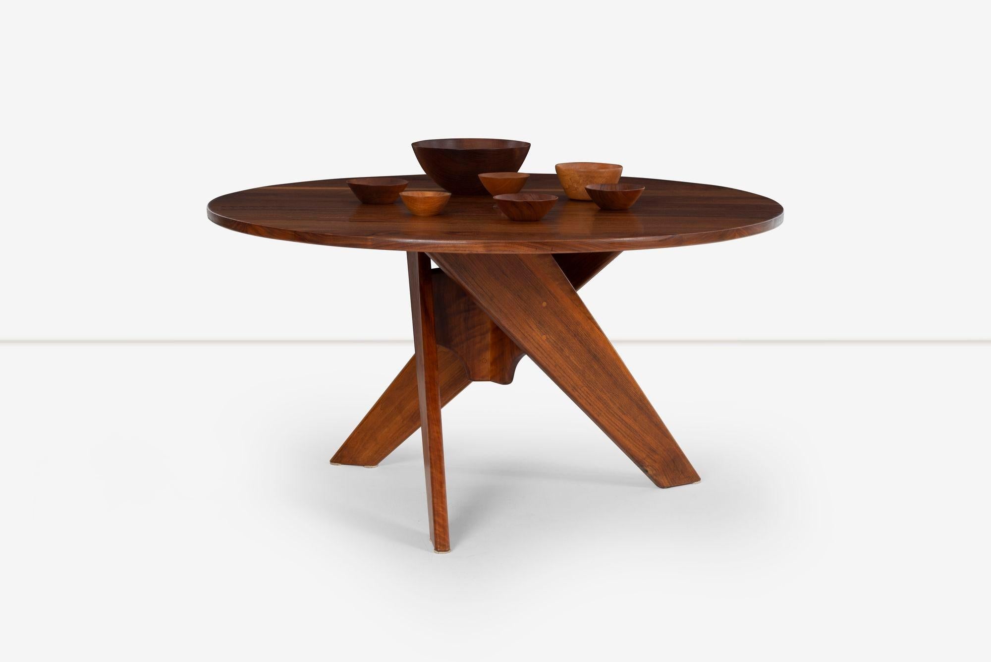 Arthur Espent Carpenter Three Leg Table Walnut Dining Table 1960 For Sale 1