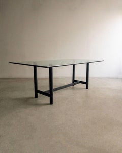 Mesa de comedor «Cencini» de Arthur Casas, de acero Corten y cristal, Brasil, década de los 90