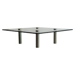 Arthur Casas Square Coffee Table in Thick Glass on Four Chromed Cylinders, 1990s