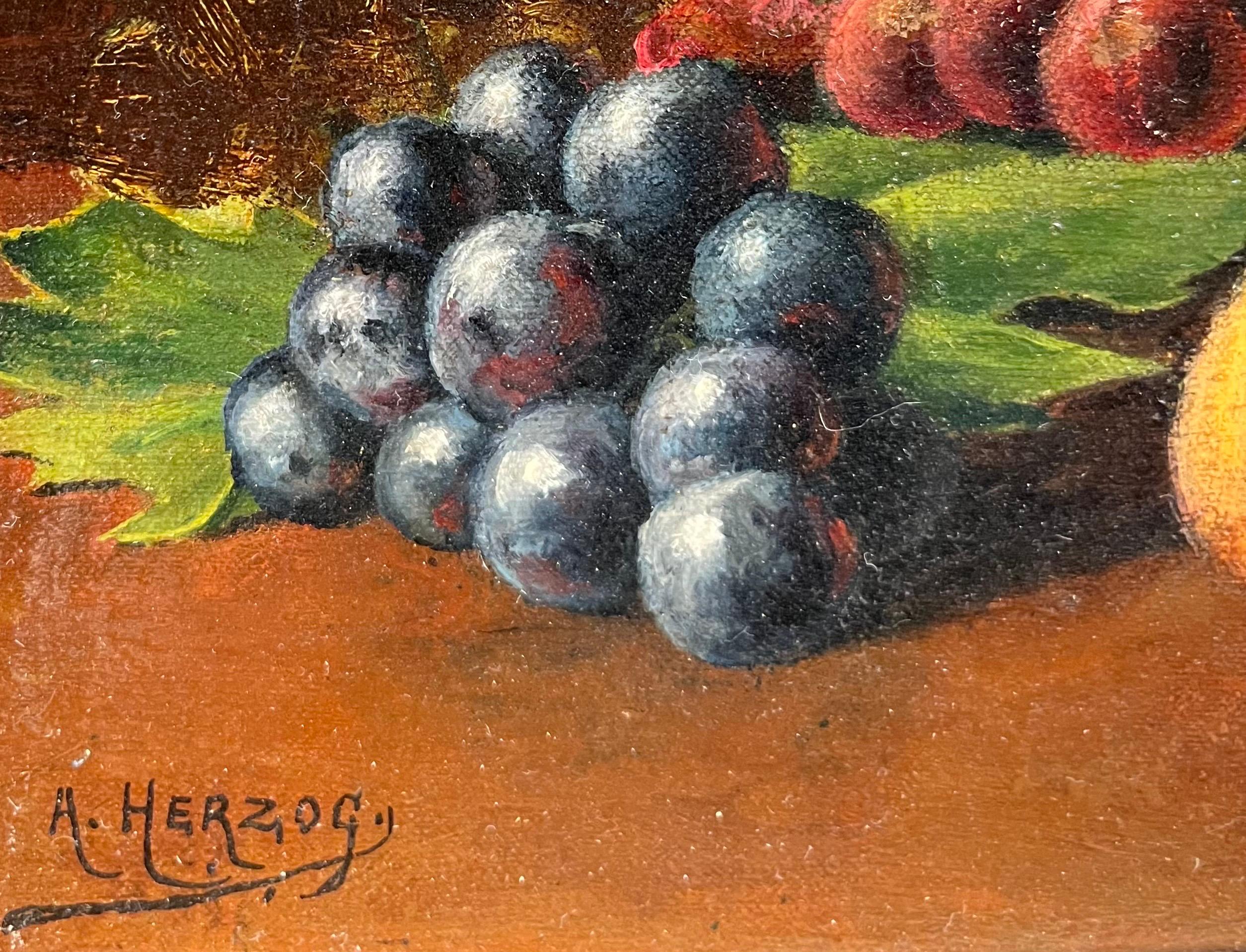 Grapes and Peaches von Arthur C. H. Herzog - Öl auf Karton - 57x40,5 – Painting von Arthur Charles Henri Herzog