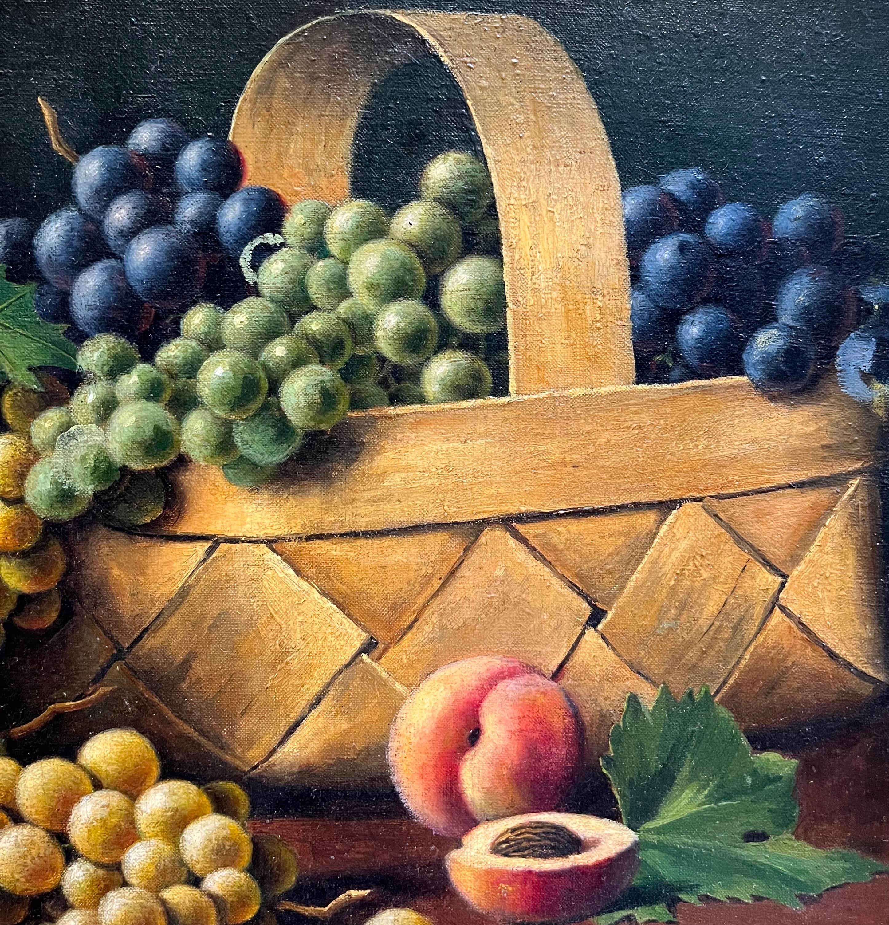 Grapes and Peaches von Arthur C. H. Herzog - Öl auf Karton - 57x40,5 (Schwarz), Still-Life Painting, von Arthur Charles Henri Herzog