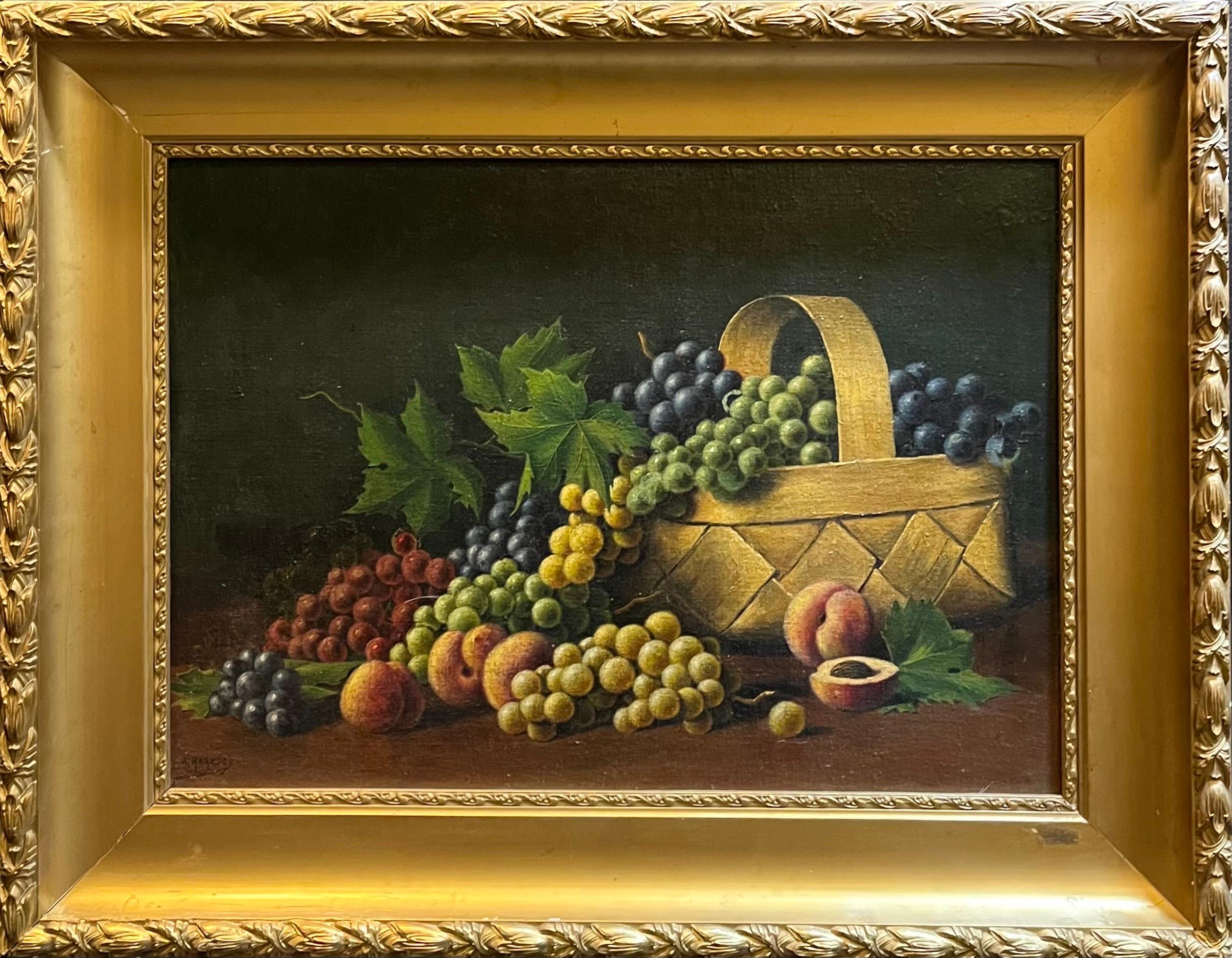 Grapes and Peaches von Arthur C. H. Herzog - Öl auf Karton - 57x40,5 im Angebot 3