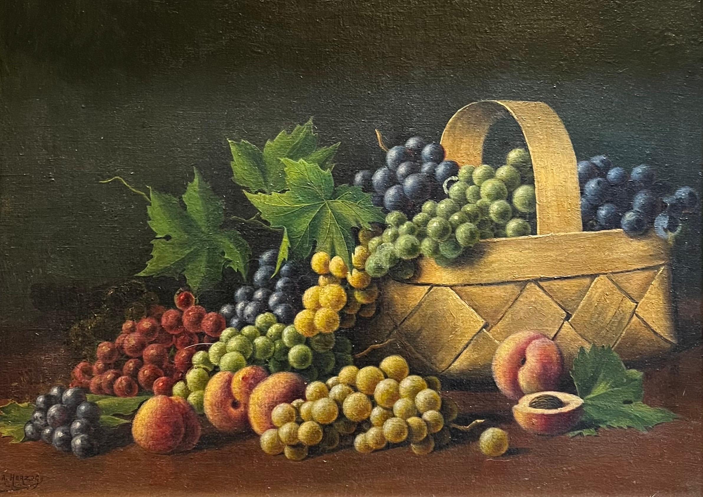 Grapes and Peaches d'Arthur C. H. Herzog - Huile sur carton - 57x40,5