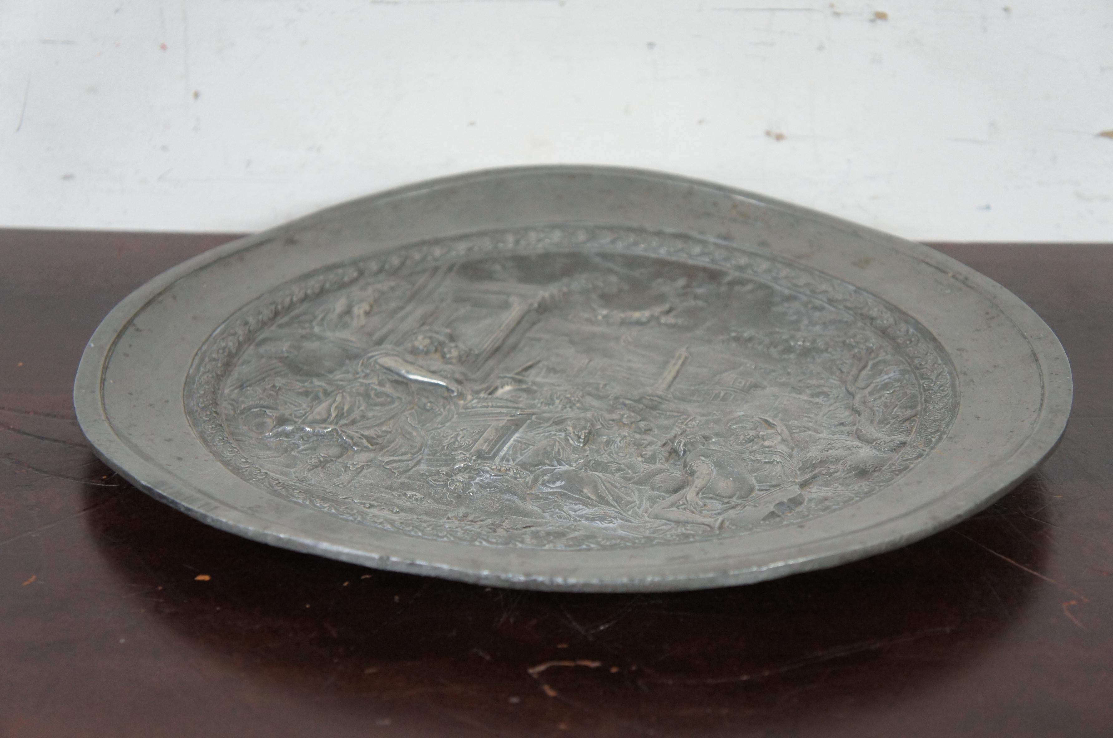 Arthur Chaumette Antique Pewter Charger Figural High Relief Athena Renaissance 1