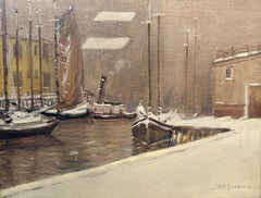 Arthur Clifton Goodwin Cityscape Oil Painting, Boston Waterfront in Winter