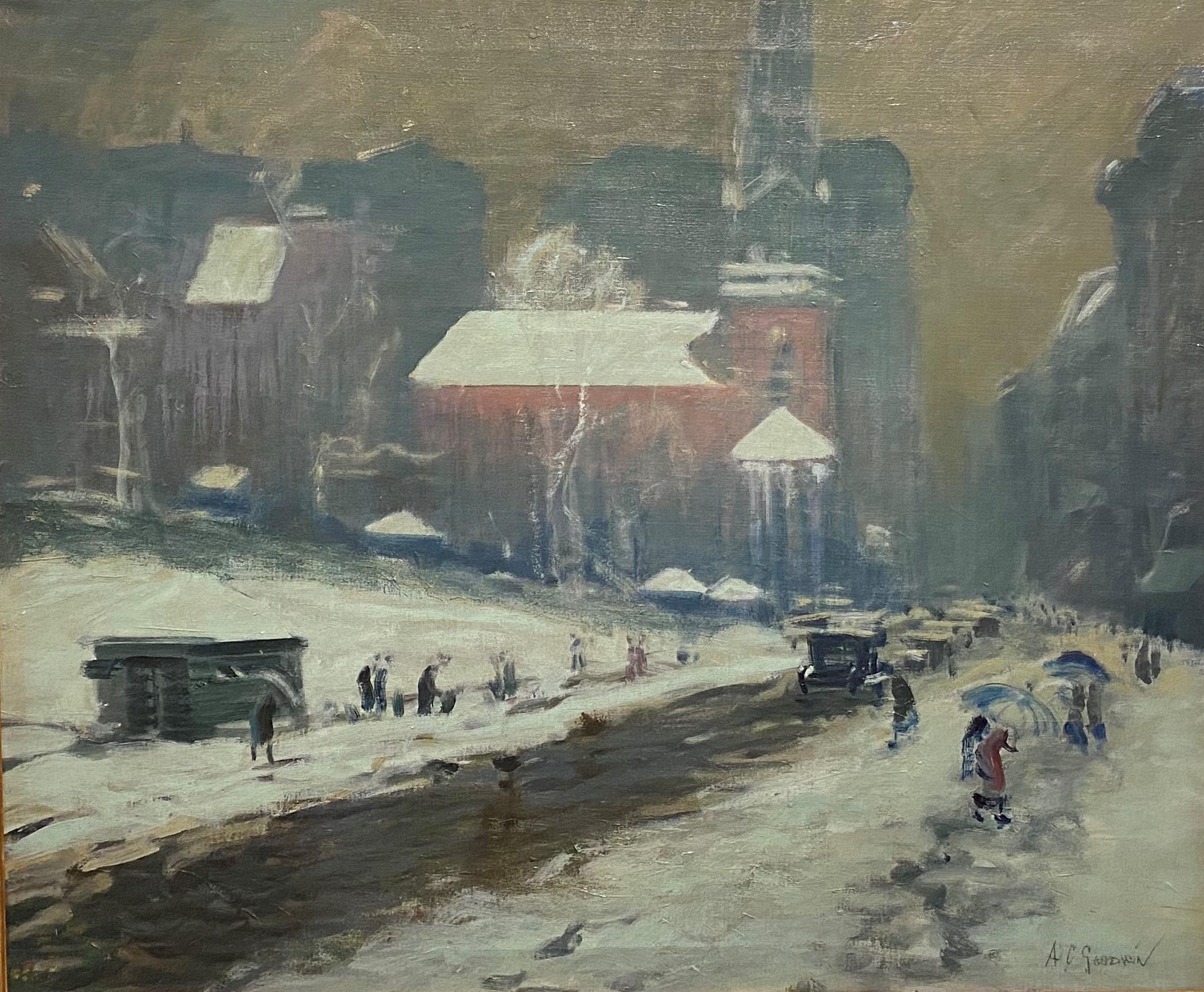 Scène d'hiver de Boston - Painting de Arthur Clifton Goodwin