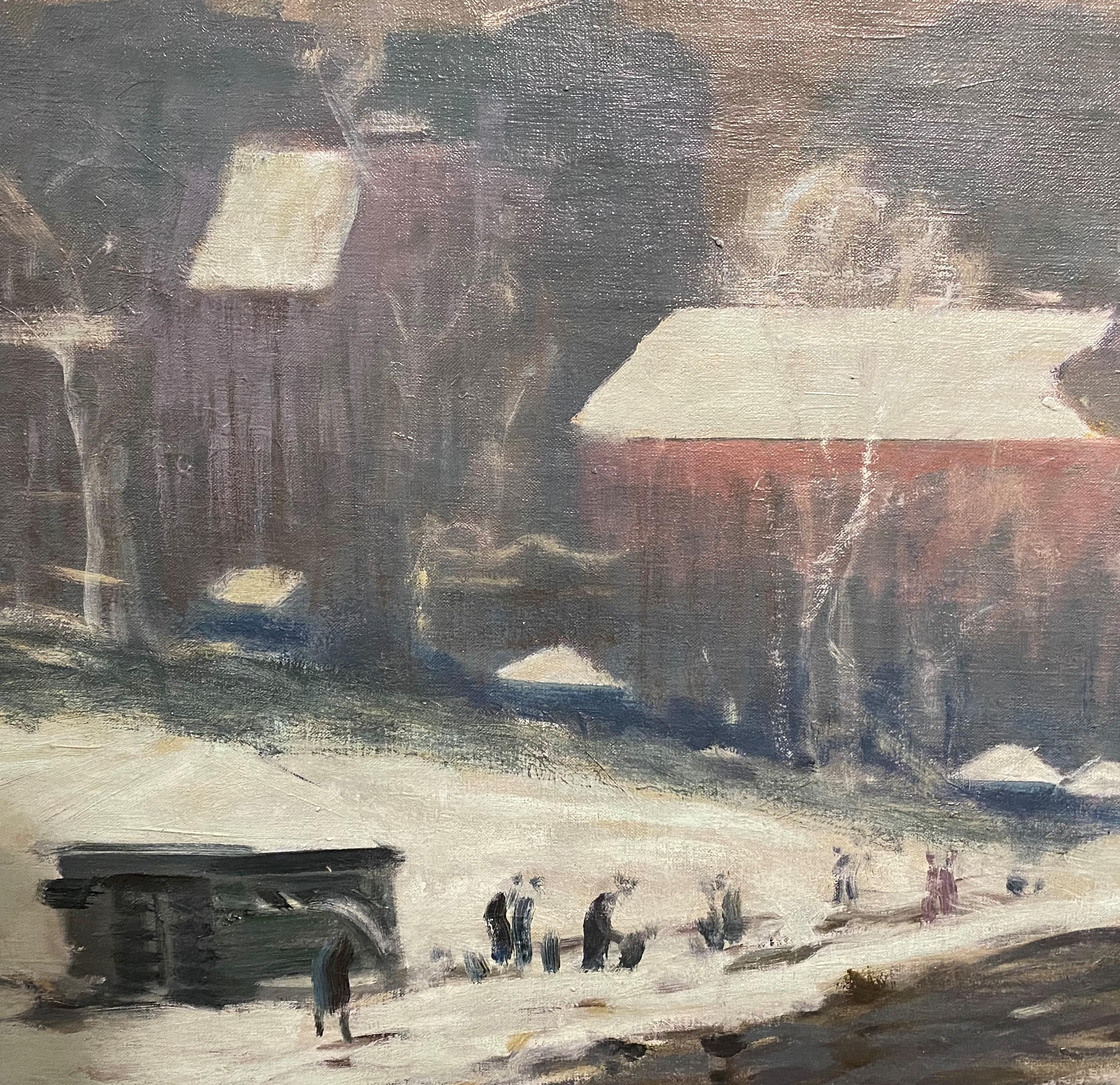 Scène d'hiver de Boston - Marron Landscape Painting par Arthur Clifton Goodwin