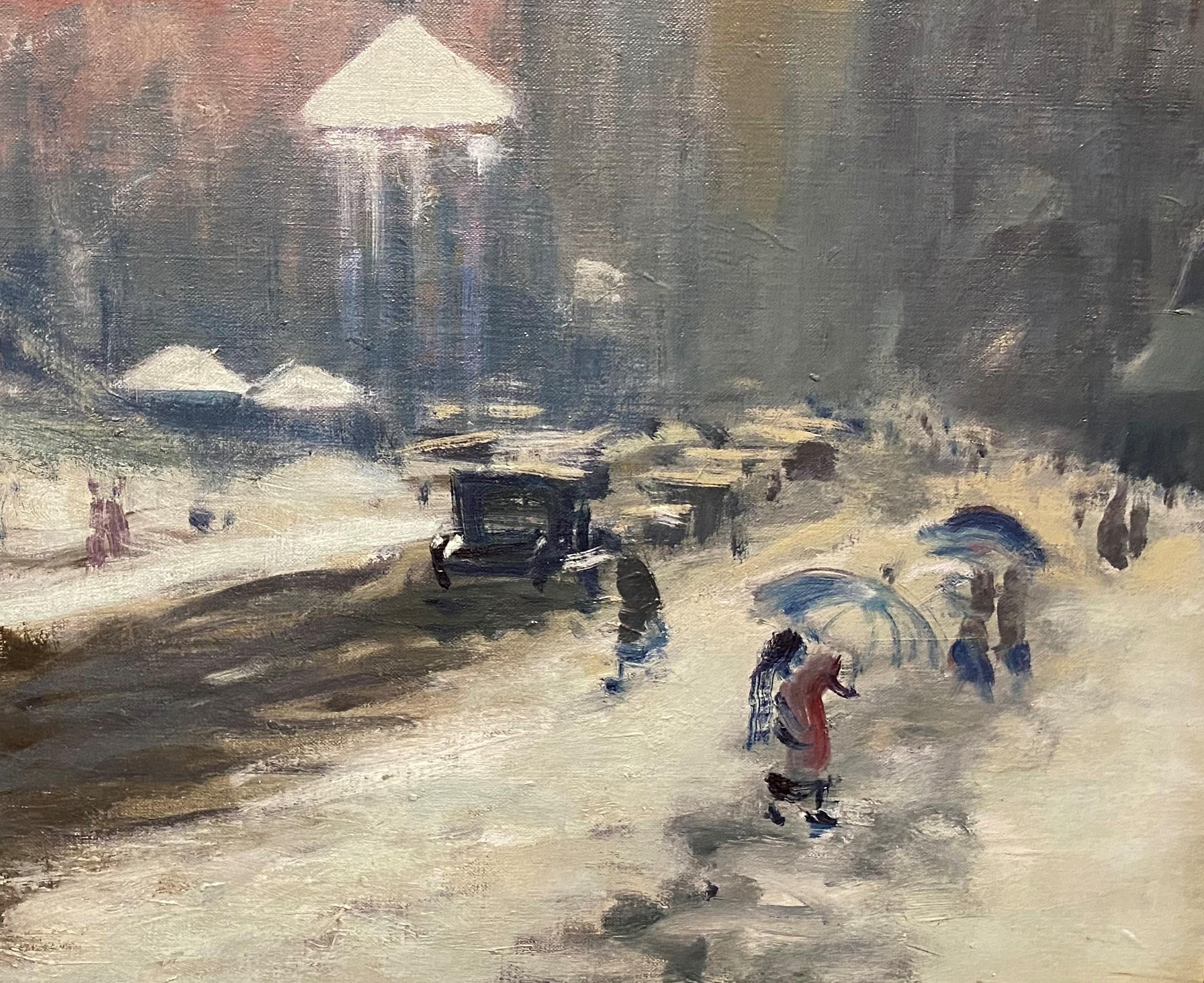 Une belle scène de paysage urbain hivernal de Boston par l'artiste américain Arthur Clifton Goodwin (1864-1929). Né à Portsmouth, dans le New Hampshire, Goodwin a vécu et travaillé la majeure partie de sa vie dans le Massachusetts et à New York. Il