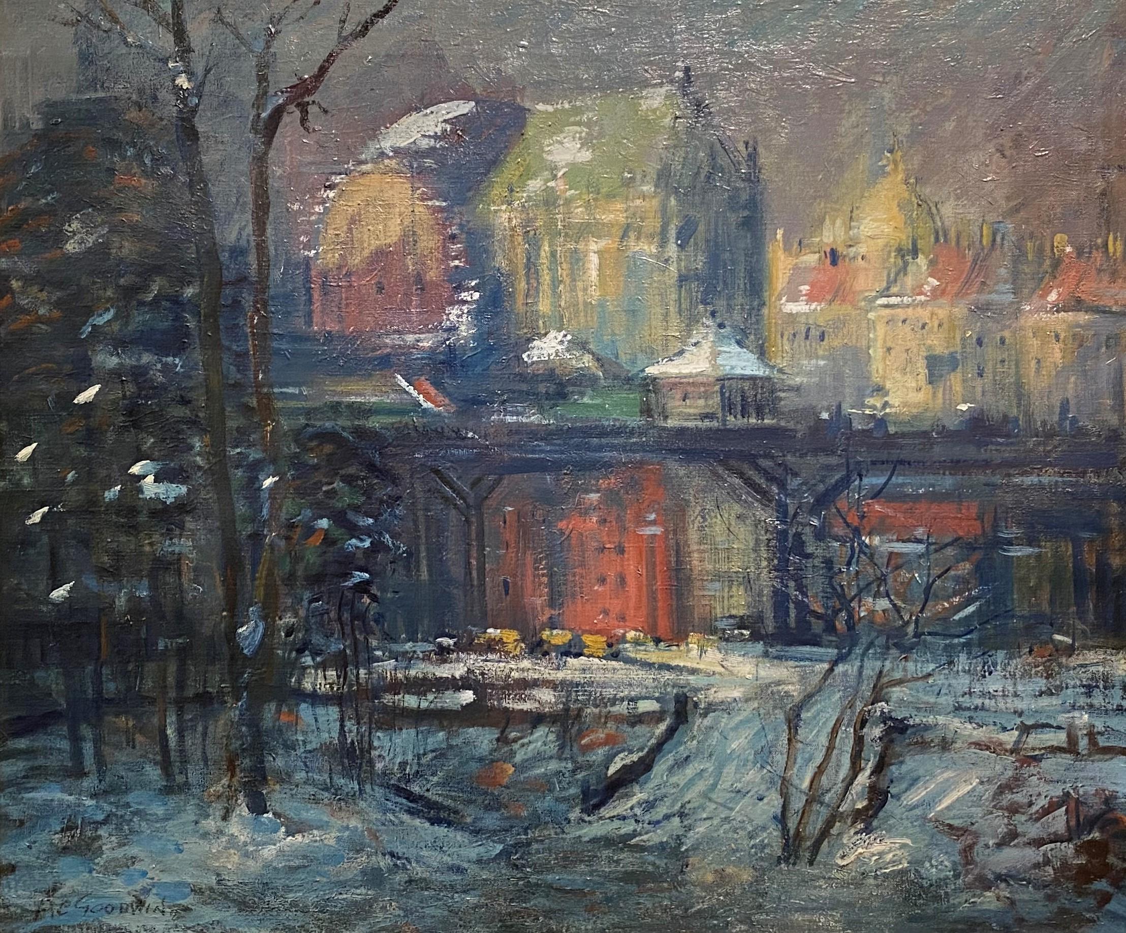 Cathedral Parkway, St. John the Divine - Painting by Arthur Clifton Goodwin