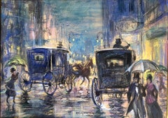 Evening Cityscape with Carriages, Possibly Boston