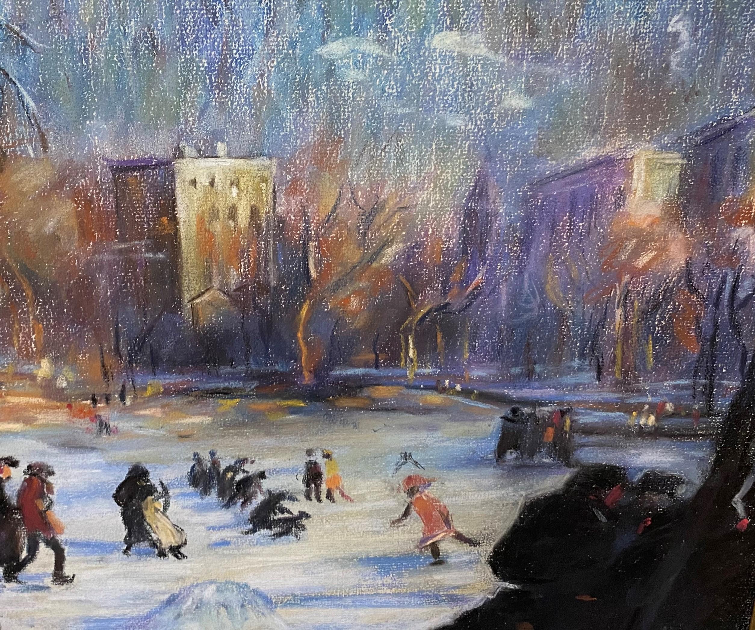 Skaters on the Frog Pond, Boston - American Impressionist Painting by Arthur Clifton Goodwin