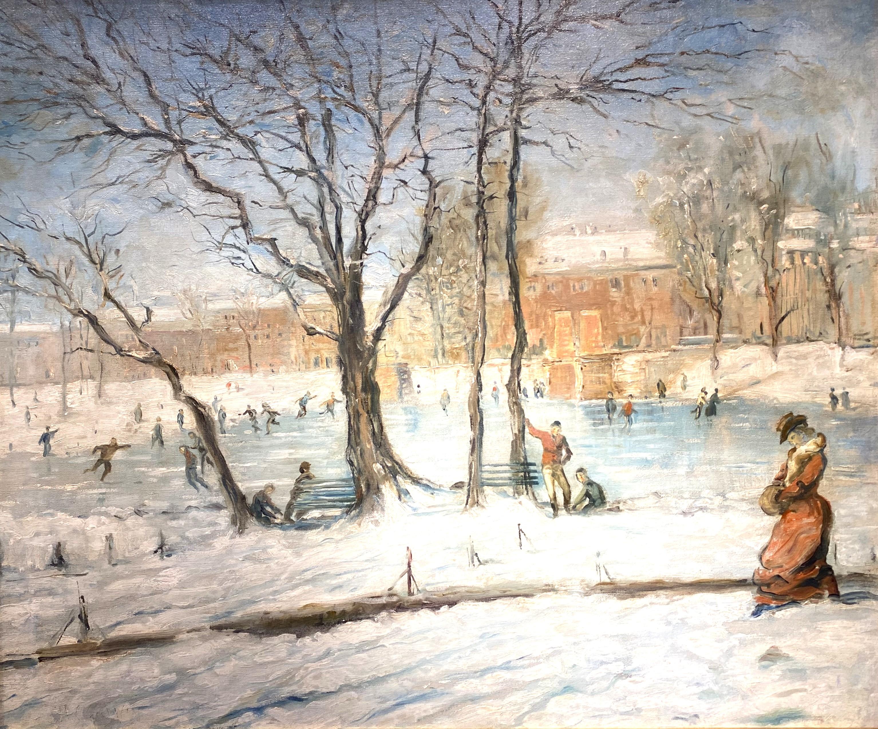 Skating à Boston - Painting de Arthur Clifton Goodwin