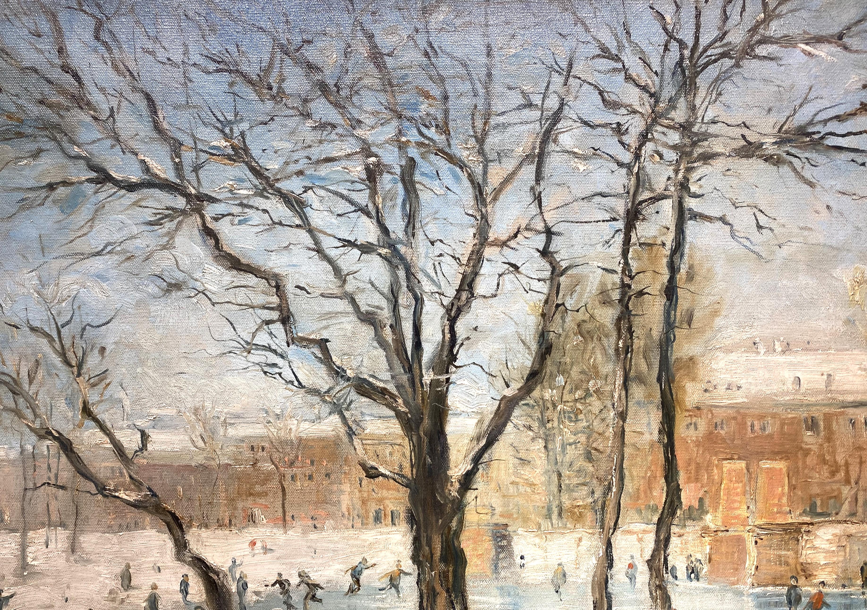 Skating à Boston - Impressionnisme américain Painting par Arthur Clifton Goodwin
