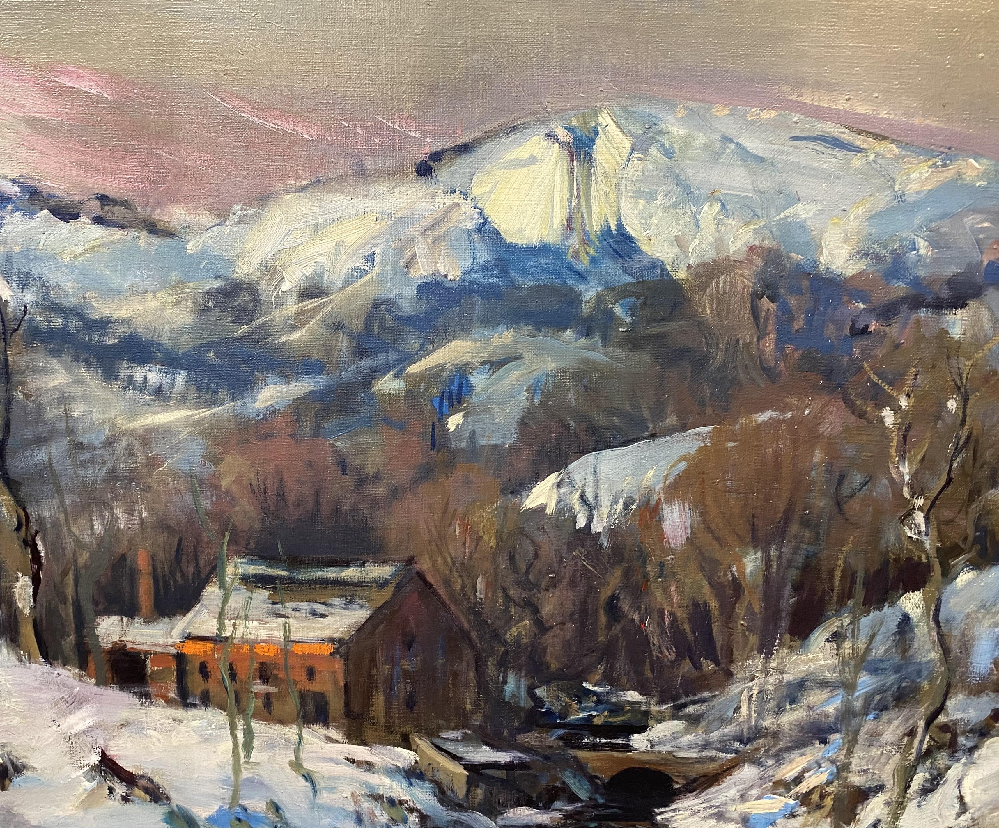 A fine mountainous winter landscape by American artist Arthur Clifton Goodwin (1864-1929). Born in Portsmouth, New Hampshire, Goodwin lived and worked most of his life in Massachusetts and New York, best known for his street and waterfront scenes.