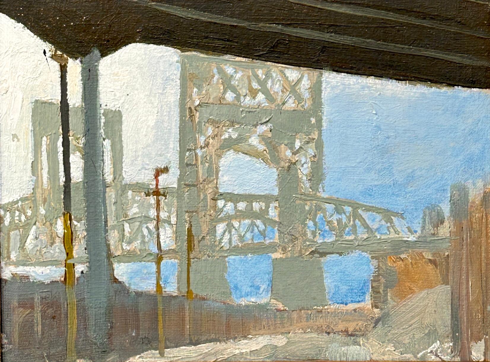 Arthur Cohen Landscape Painting - "Bridge, Harlem River" - cityscape by New York City & Provincetown Modernist 