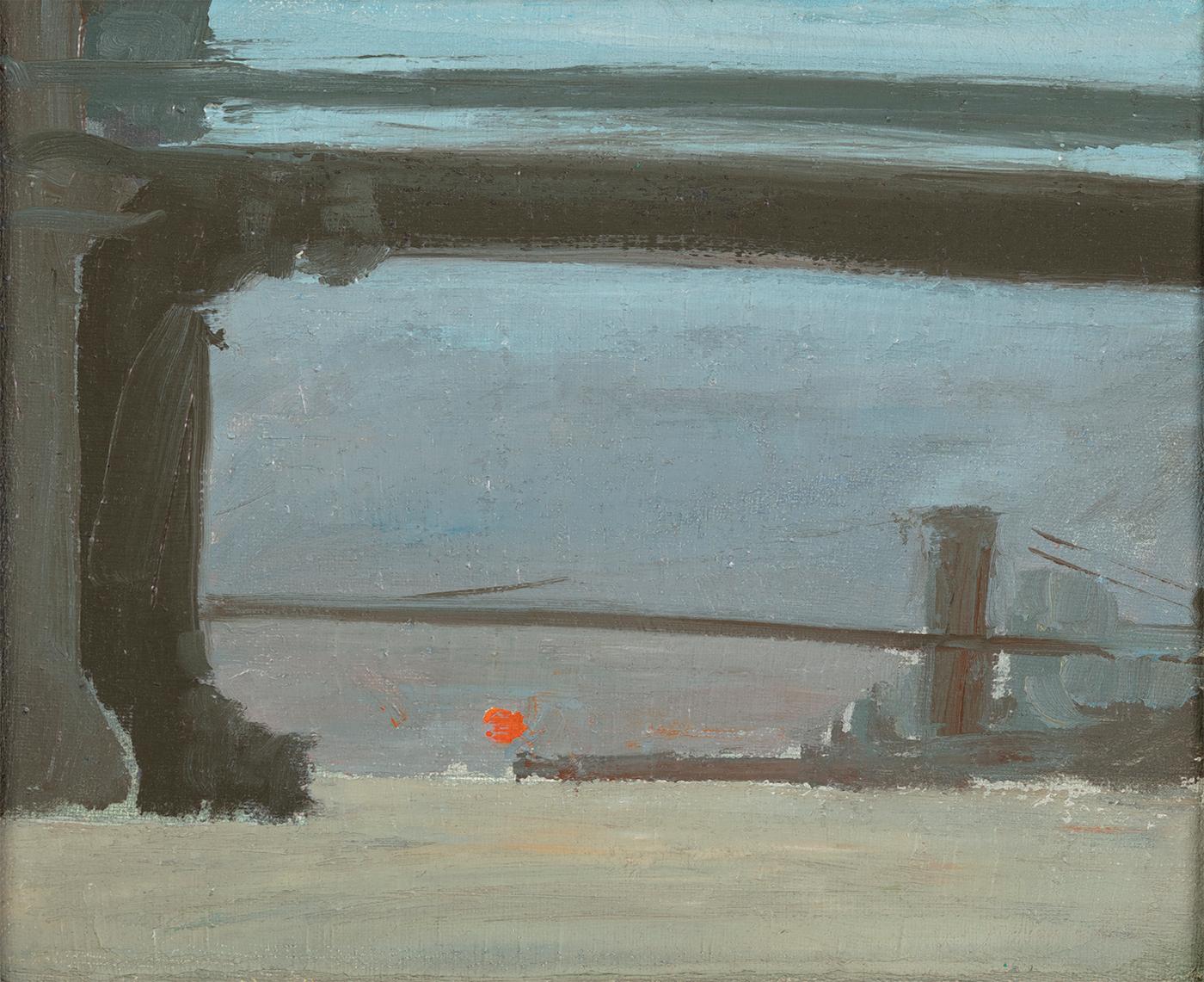 Arthur Cohen Landscape Painting - East River, View of Brooklyn Bridge from Manhattan Bridge 