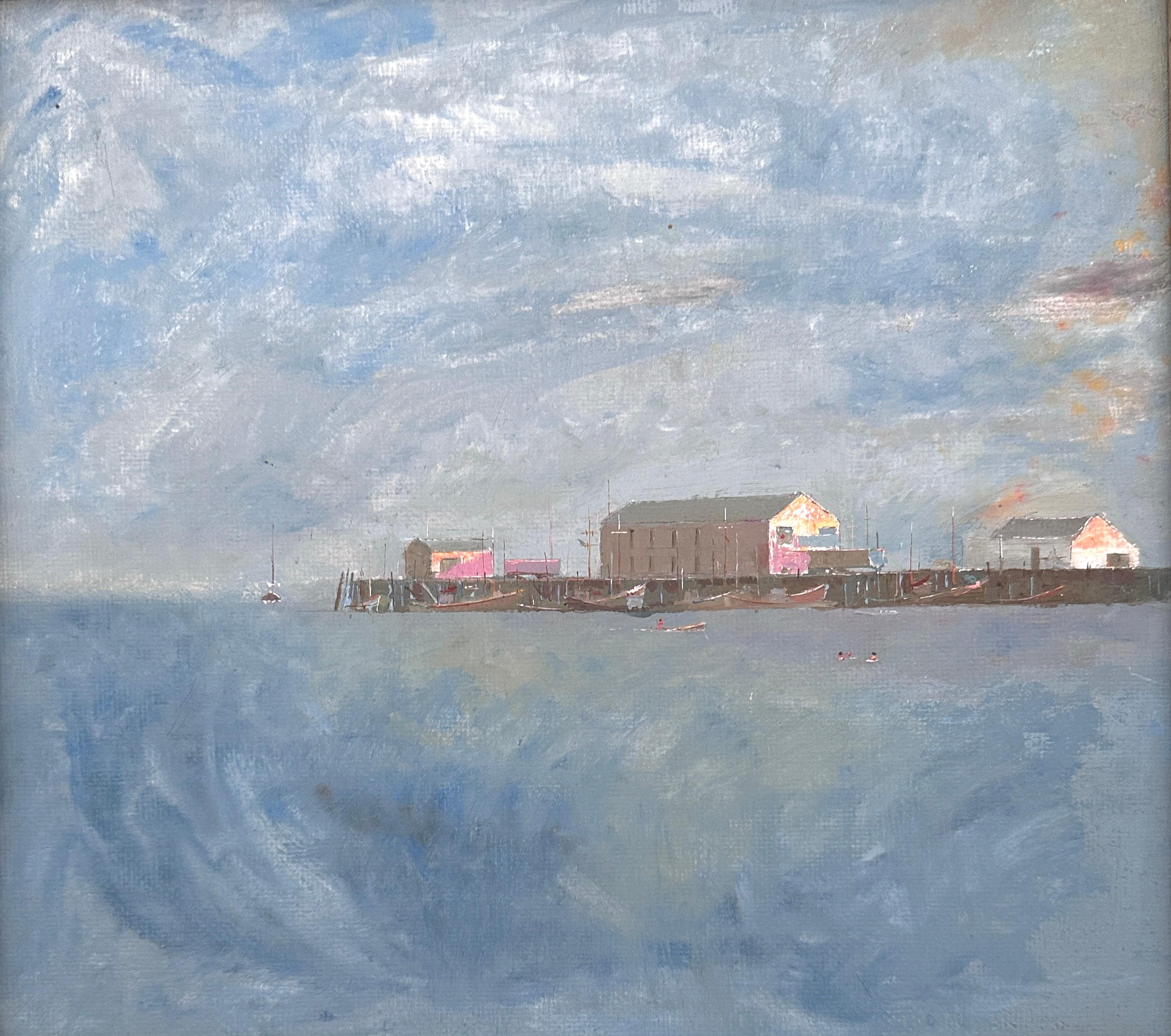 Arthur Cohen Landscape Painting - MacMillan Wharf , 1992, Provincetown, Cape Cod, Massachusetts seascape 