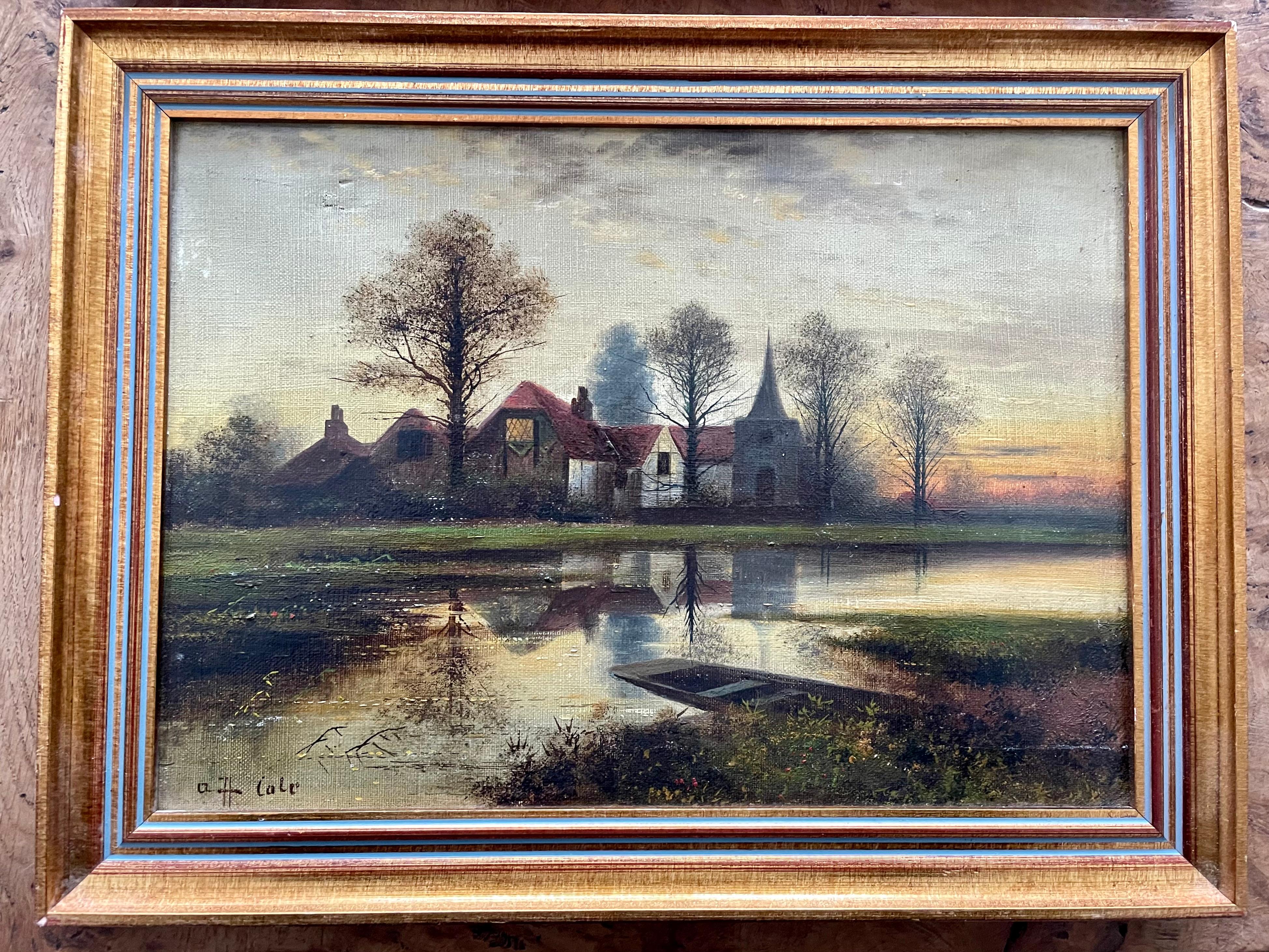 Punts on the River. A Pair of Victorian Oil Paintings by Arthur H Cole For Sale 1