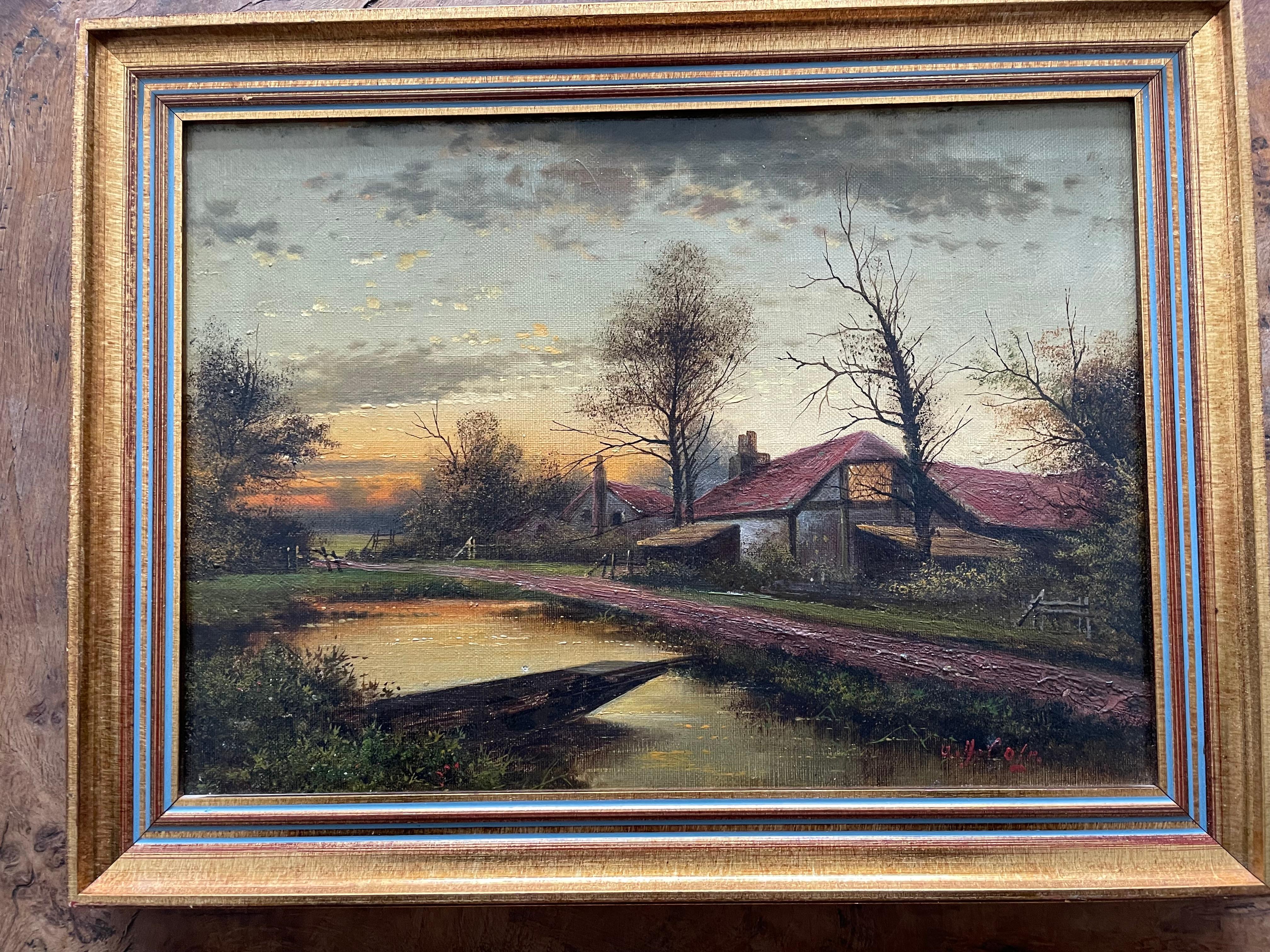 Punts on the River. A Pair of Victorian Oil Paintings by Arthur H Cole For Sale 5
