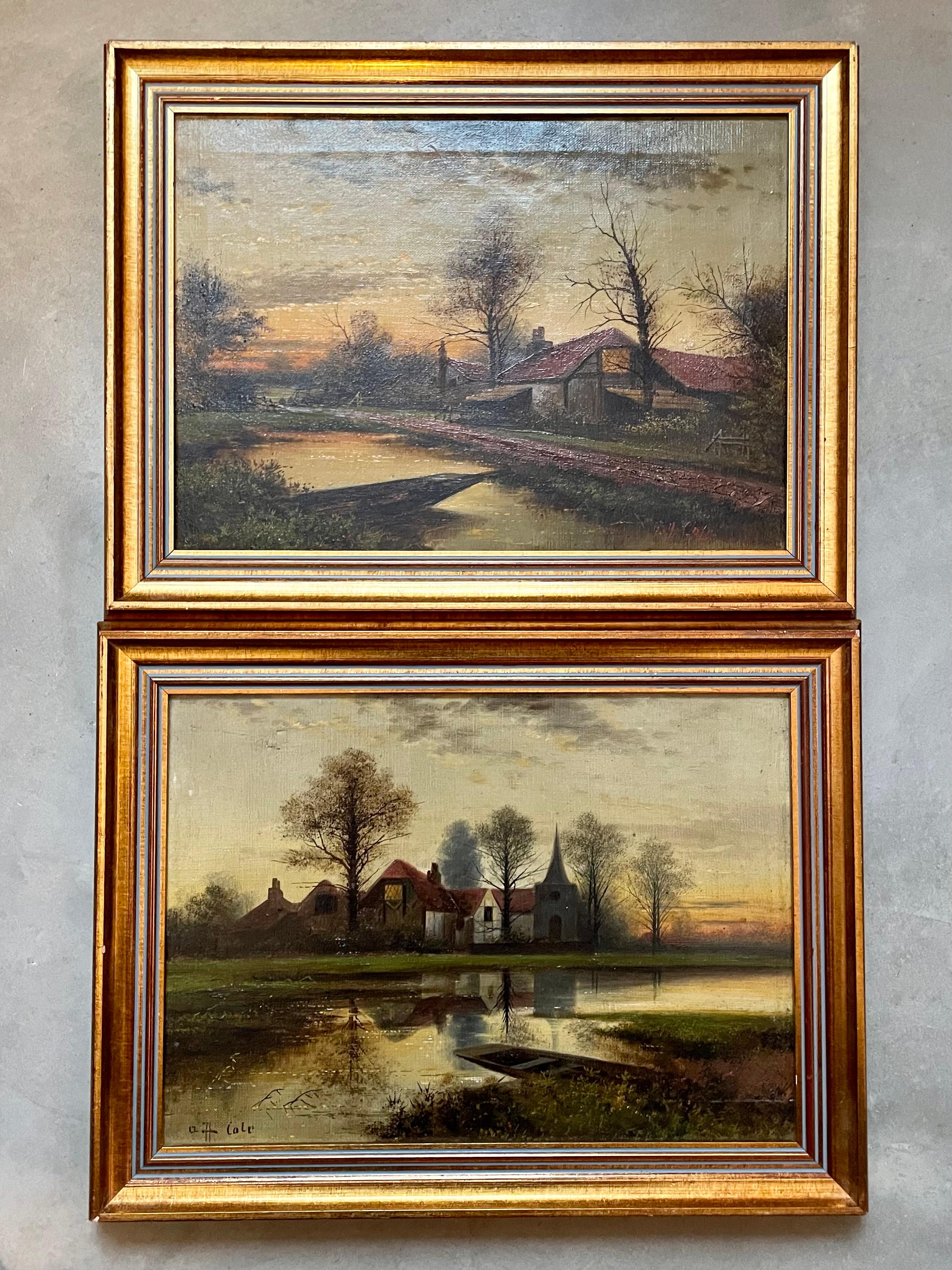 Punts on the River. A Pair of Victorian Oil Paintings by Arthur H Cole
