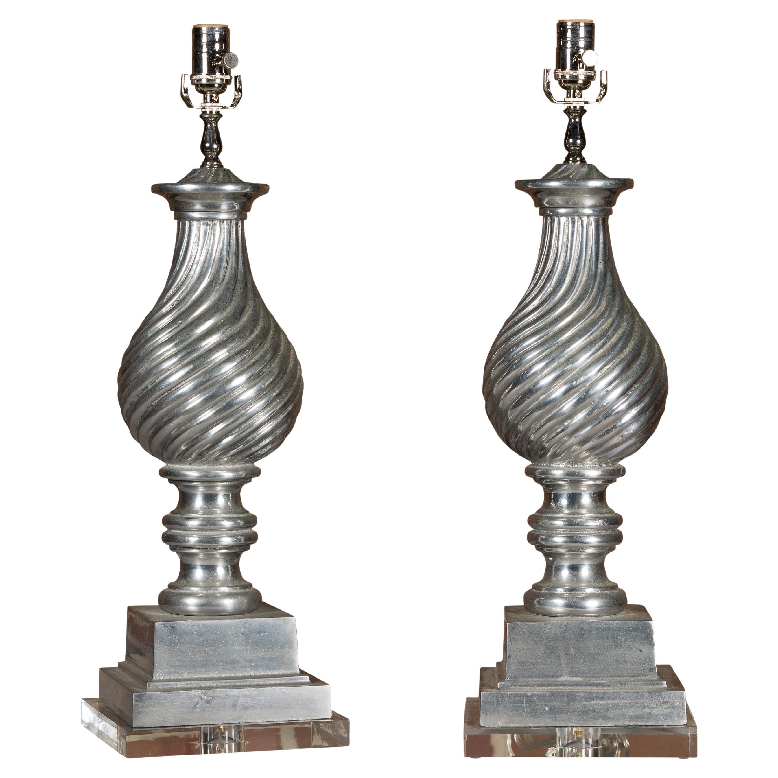 Arthur Court 1970s Polished Aluminum Table Lamps with Twisted Motifs, a Pair For Sale