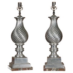 Retro Arthur Court 1970s Polished Aluminum Table Lamps with Twisted Motifs, a Pair