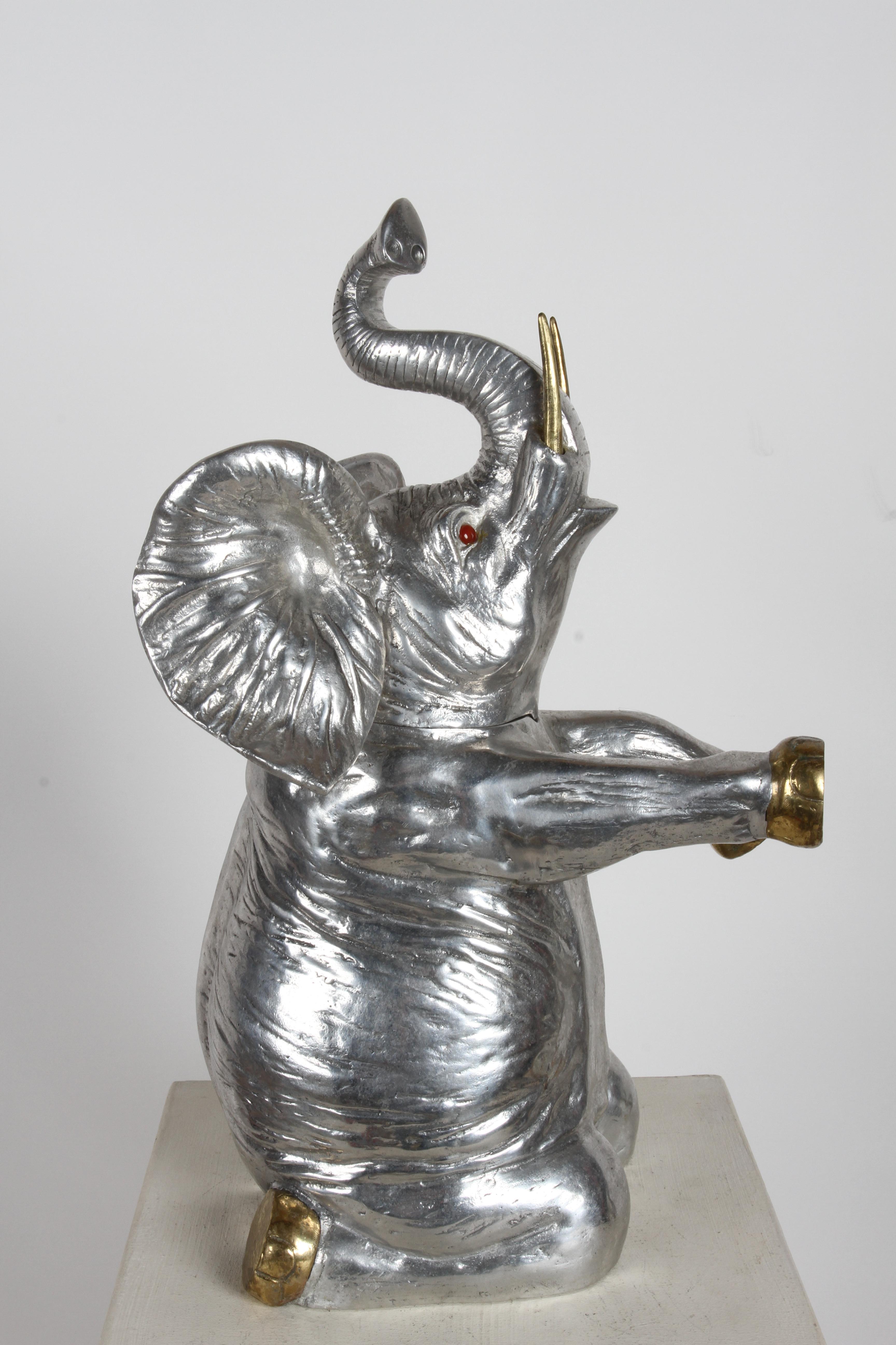 Arthur Court 1980s Signed Aluminum & Brass Elephant Champagne Wine Cooler In Good Condition For Sale In St. Louis, MO