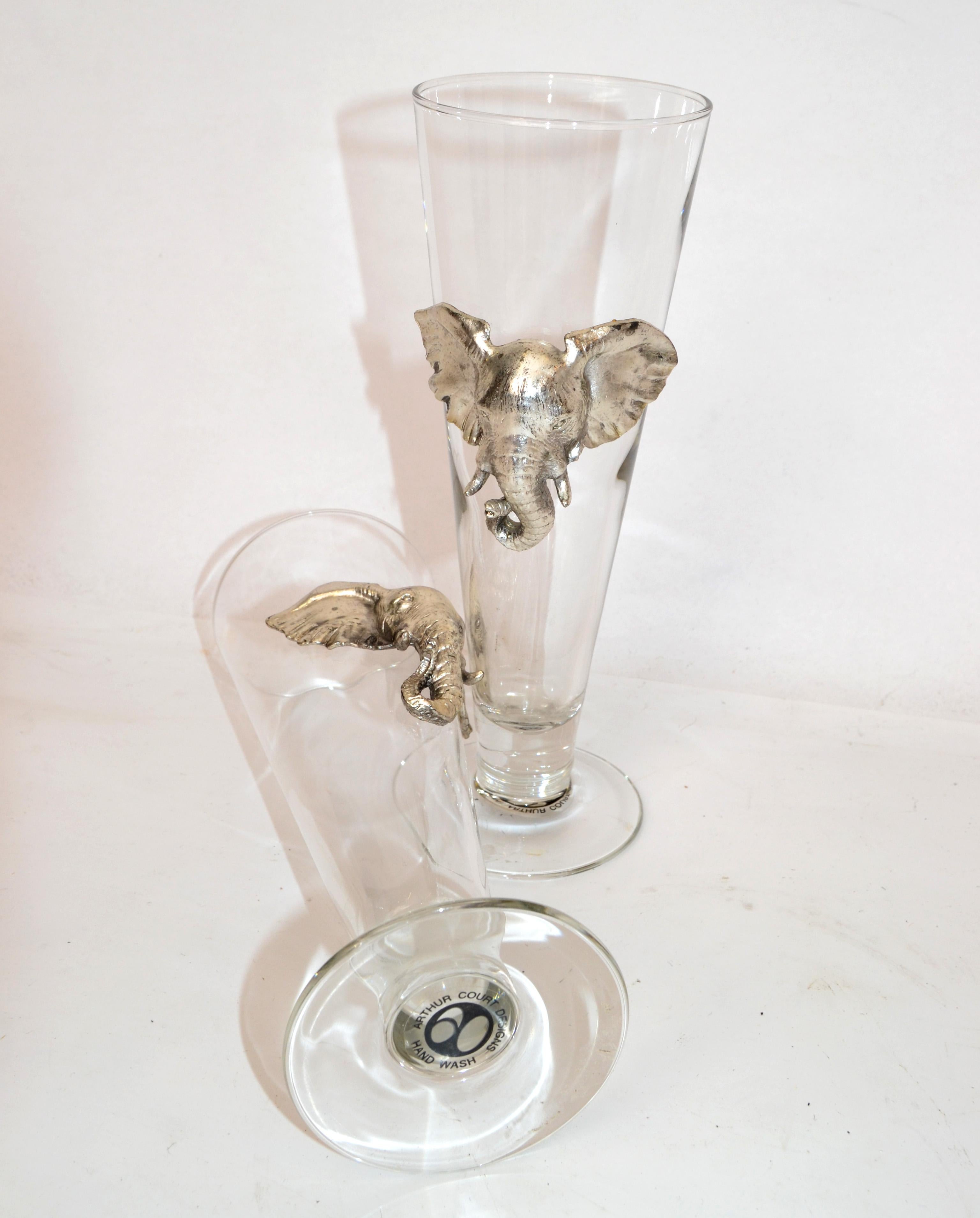 Arthur Court 1997 Safari Cast Aluminum Elephant Pilsner Beer Glass Set of Two For Sale 1