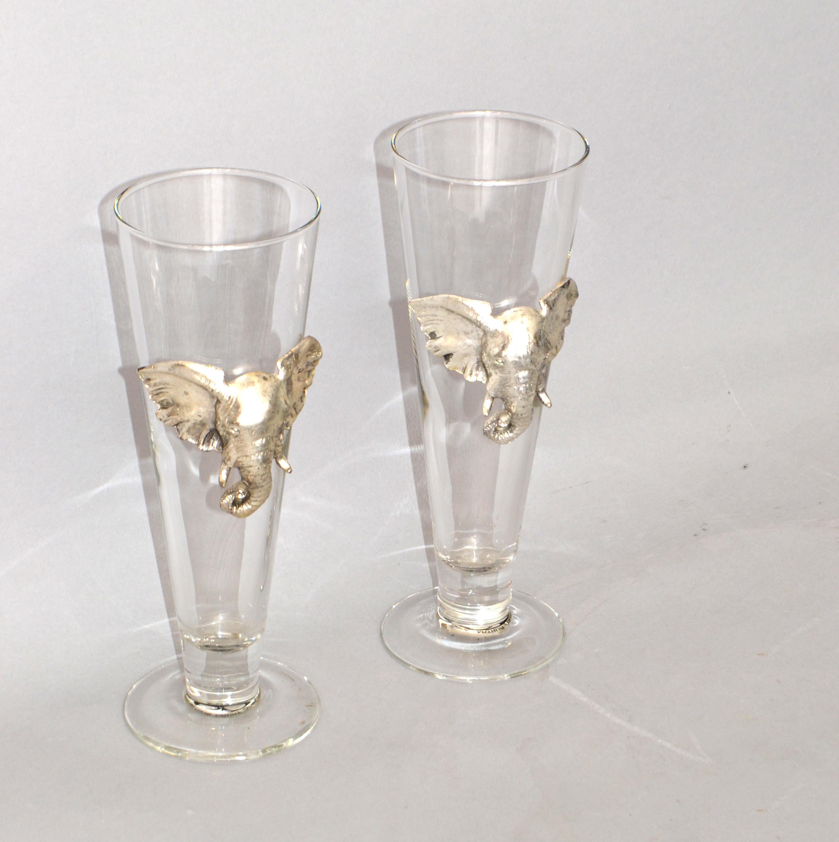 Américain Ensemble de deux verres à bière Pilsner en aluminium coulé Safari d'Arthur Court, 1997 en vente