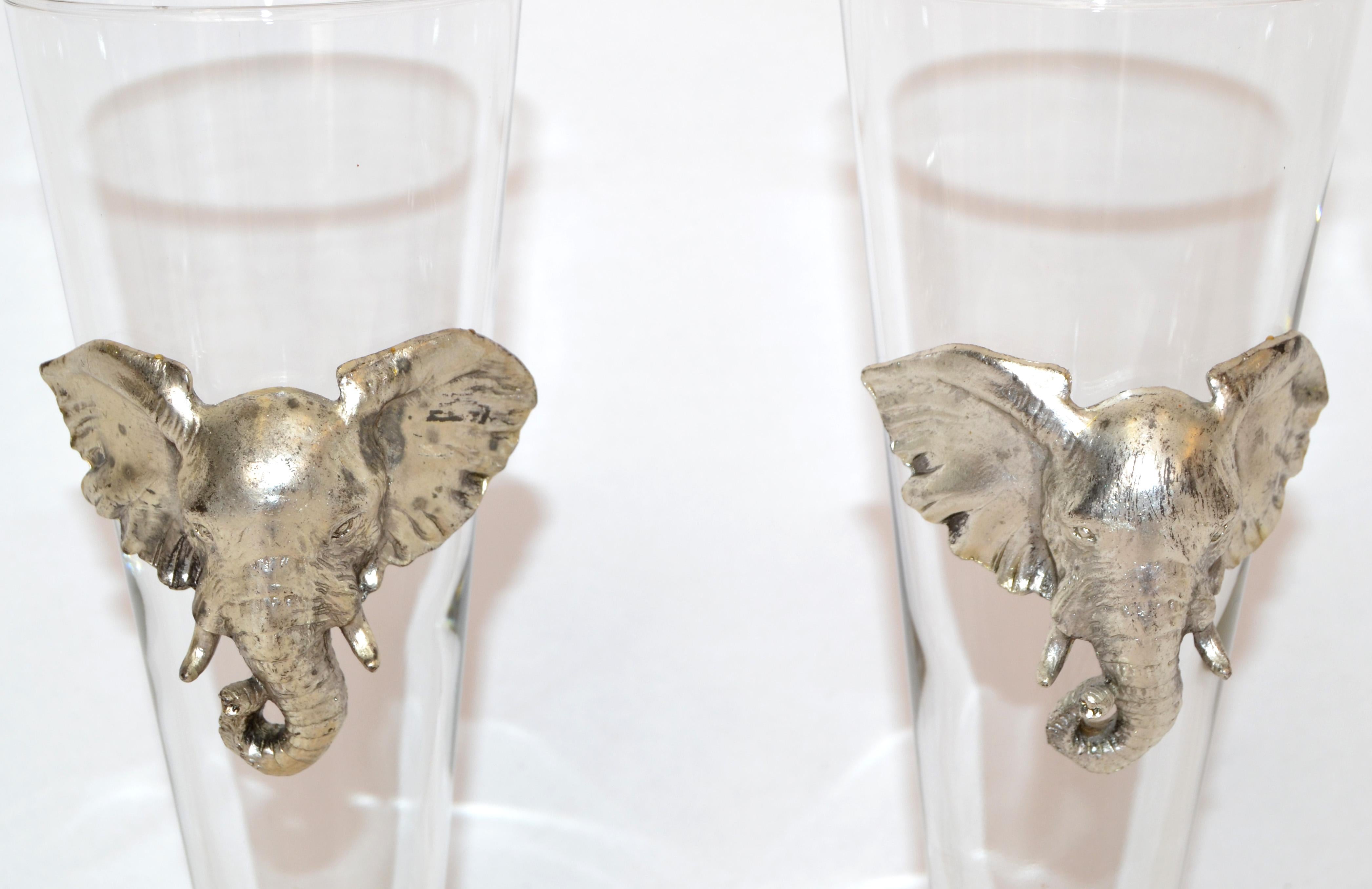 Arthur Court 1997 Safari Cast Aluminum Elephant Pilsner Beer Glass Set of Two In Good Condition For Sale In Miami, FL