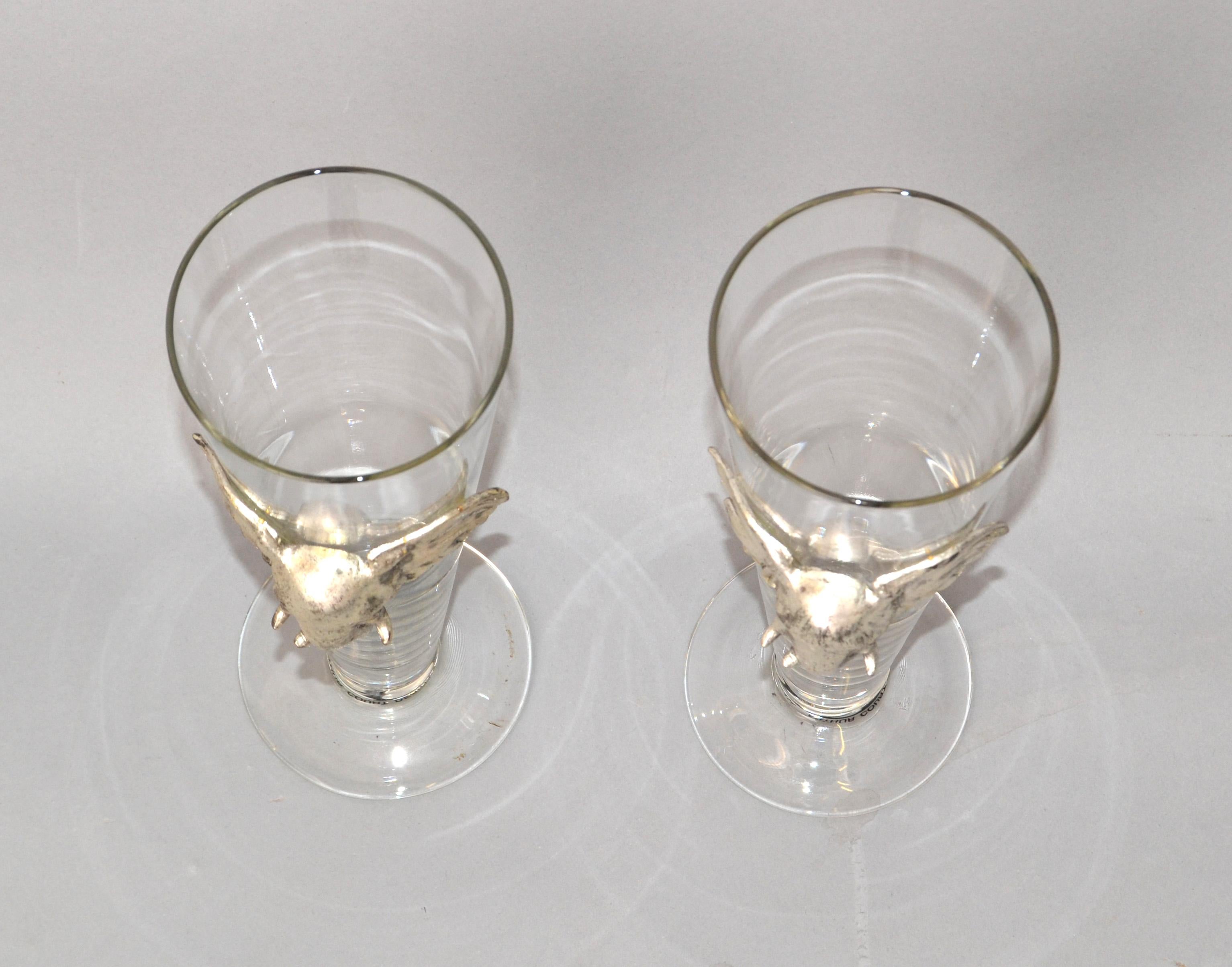 Late 20th Century Arthur Court 1997 Safari Cast Aluminum Elephant Pilsner Beer Glass Set of Two For Sale