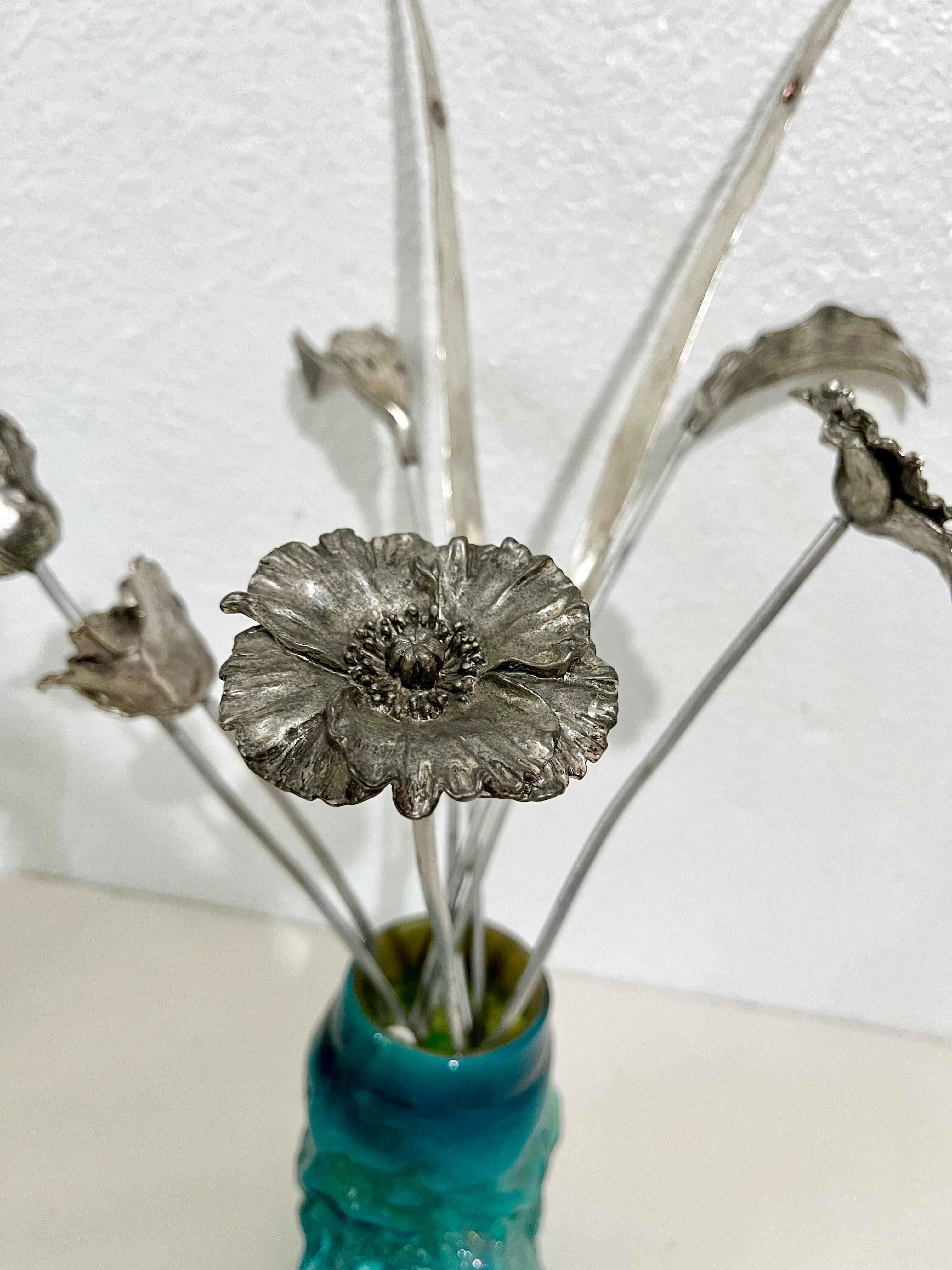 Vintage Arthur Court Aluminum Sculpture Cast Bouquet Flowers, Ladybug Home Decor For Sale 9