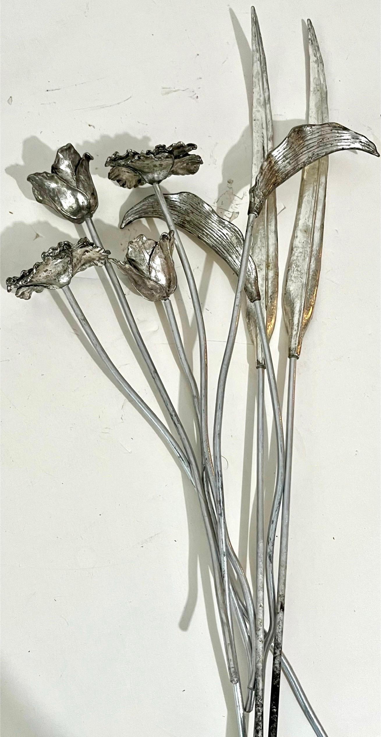 Vintage Arthur Court Aluminum Sculpture Cast Bouquet Flowers, Ladybug Home Decor For Sale 11