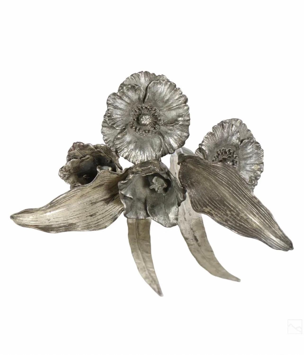 Vintage Arthur Court Aluminum Sculpture Cast Bouquet Flowers, Ladybug Home Decor For Sale 5