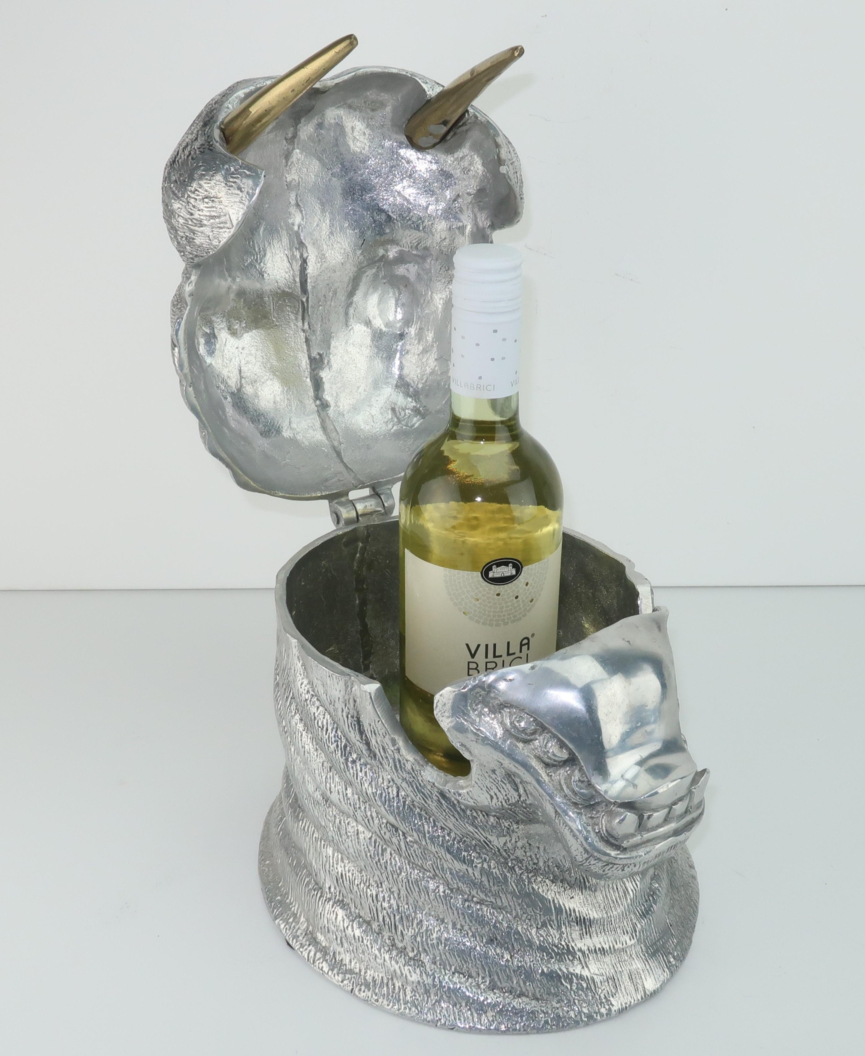 Arthur Court Aluminum & Brass Walrus Wine Cooler Ice Bucket 3