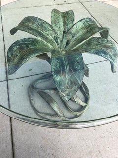 Arthur Court Aluminum Lily Flower Cocktail Table Beveled Glass