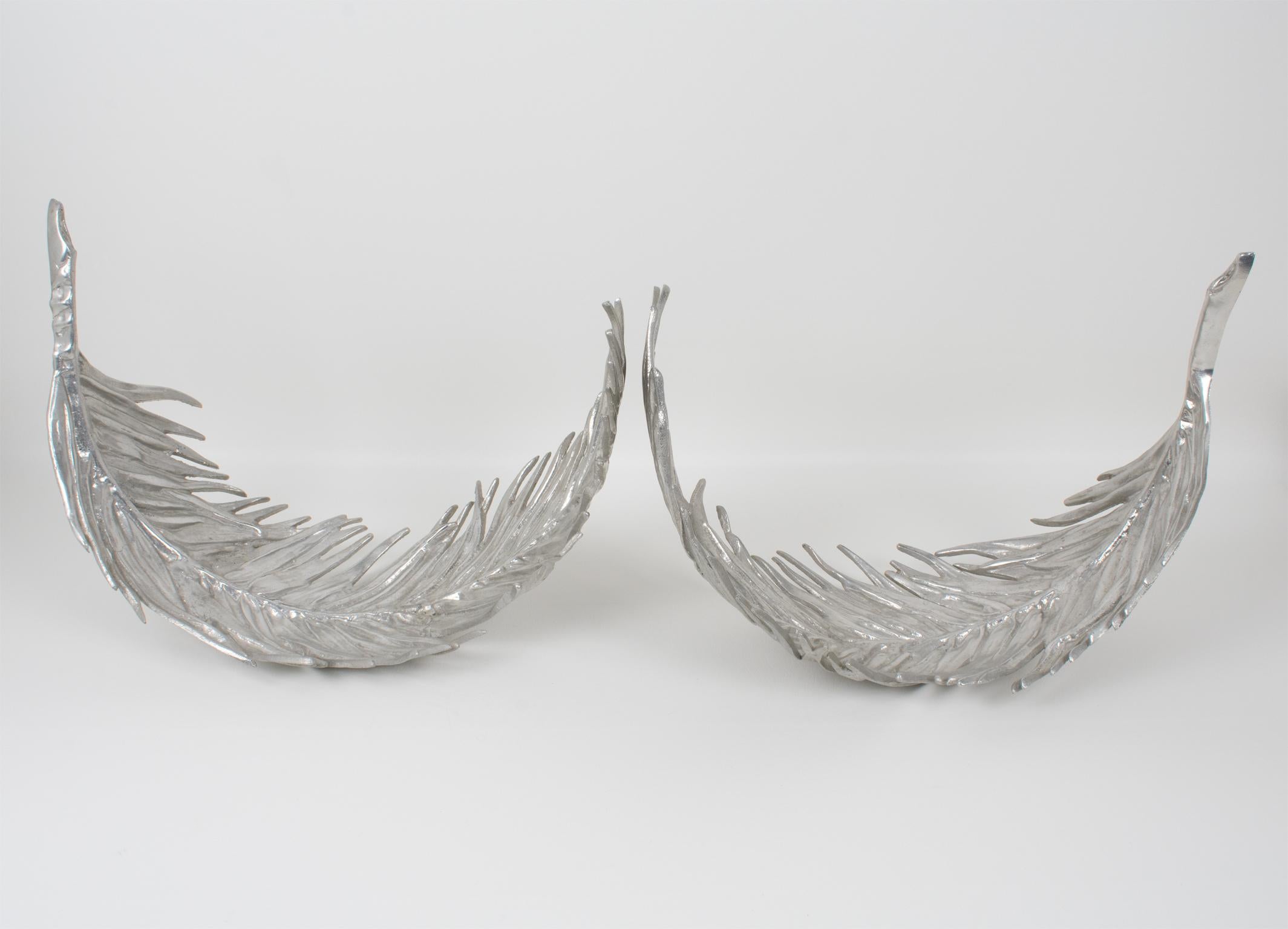 Modern Arthur Court Aluminum Tray, Palm Frond Design, 2 pieces For Sale