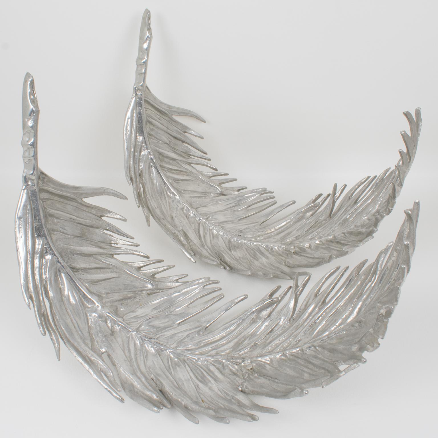 Late 20th Century Arthur Court Aluminum Tray, Palm Frond Design, 2 pieces For Sale