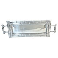 Arthur Court Attributed Faux Bamboo Cast Pewter Gallery Tray with Handles